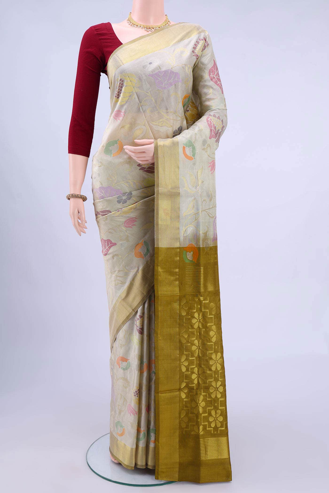 Pure Silk Pure Zari Beige Uppada Saree