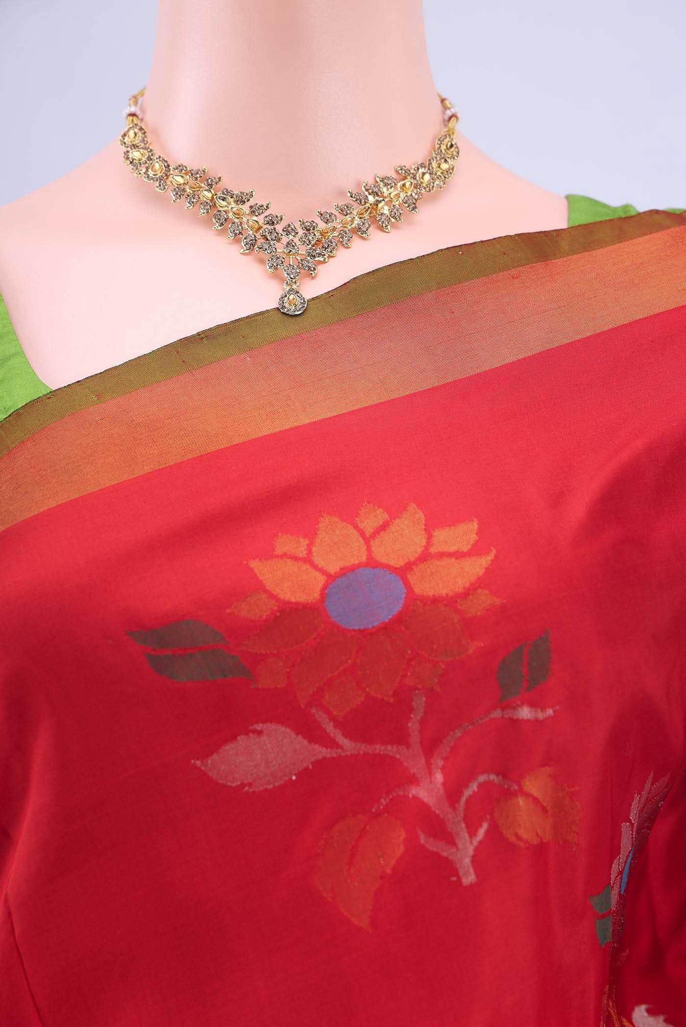 Pure Silk Pure Zari Deep Red Uppada Saree