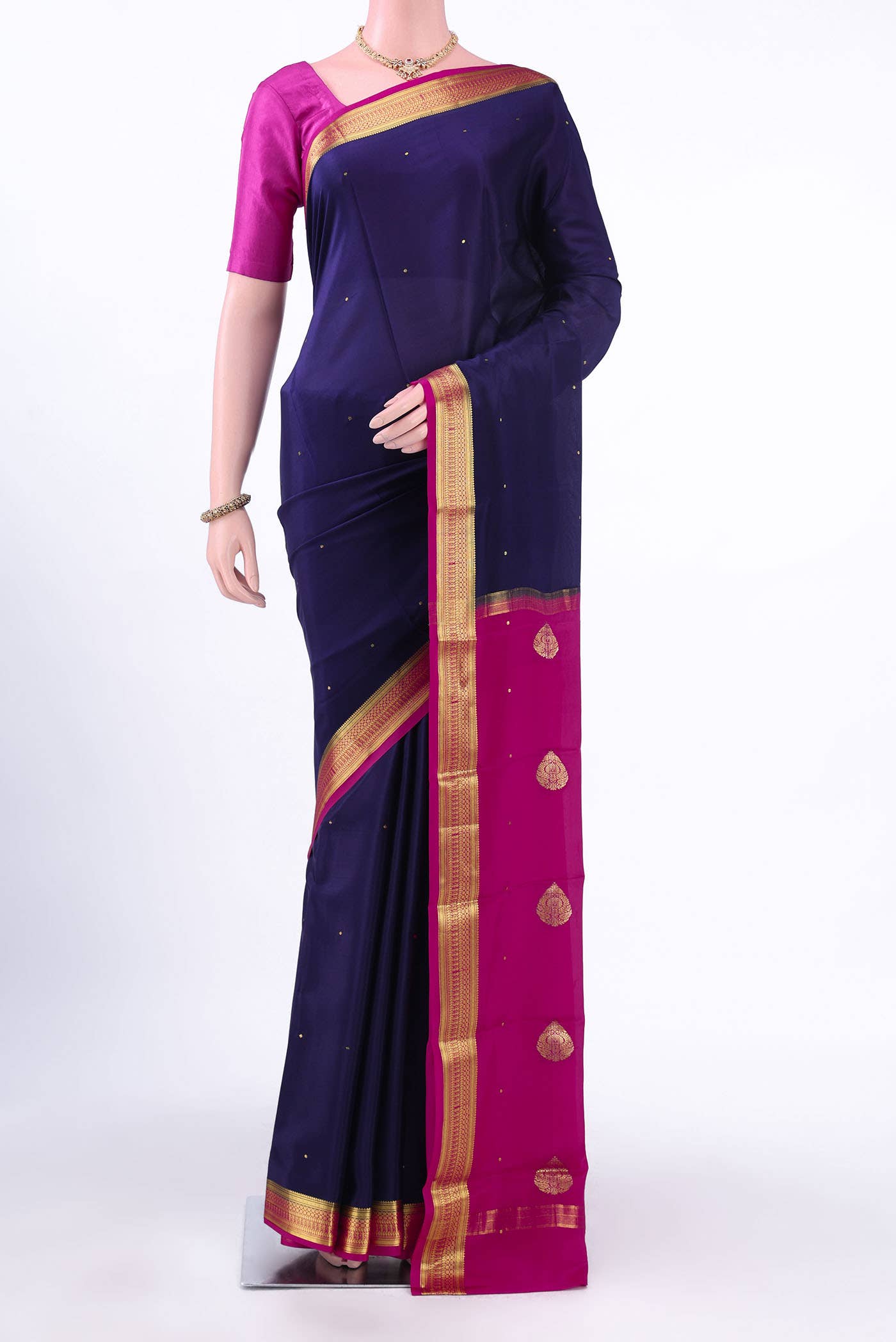 Navy Blue Mysore Crepe Saree