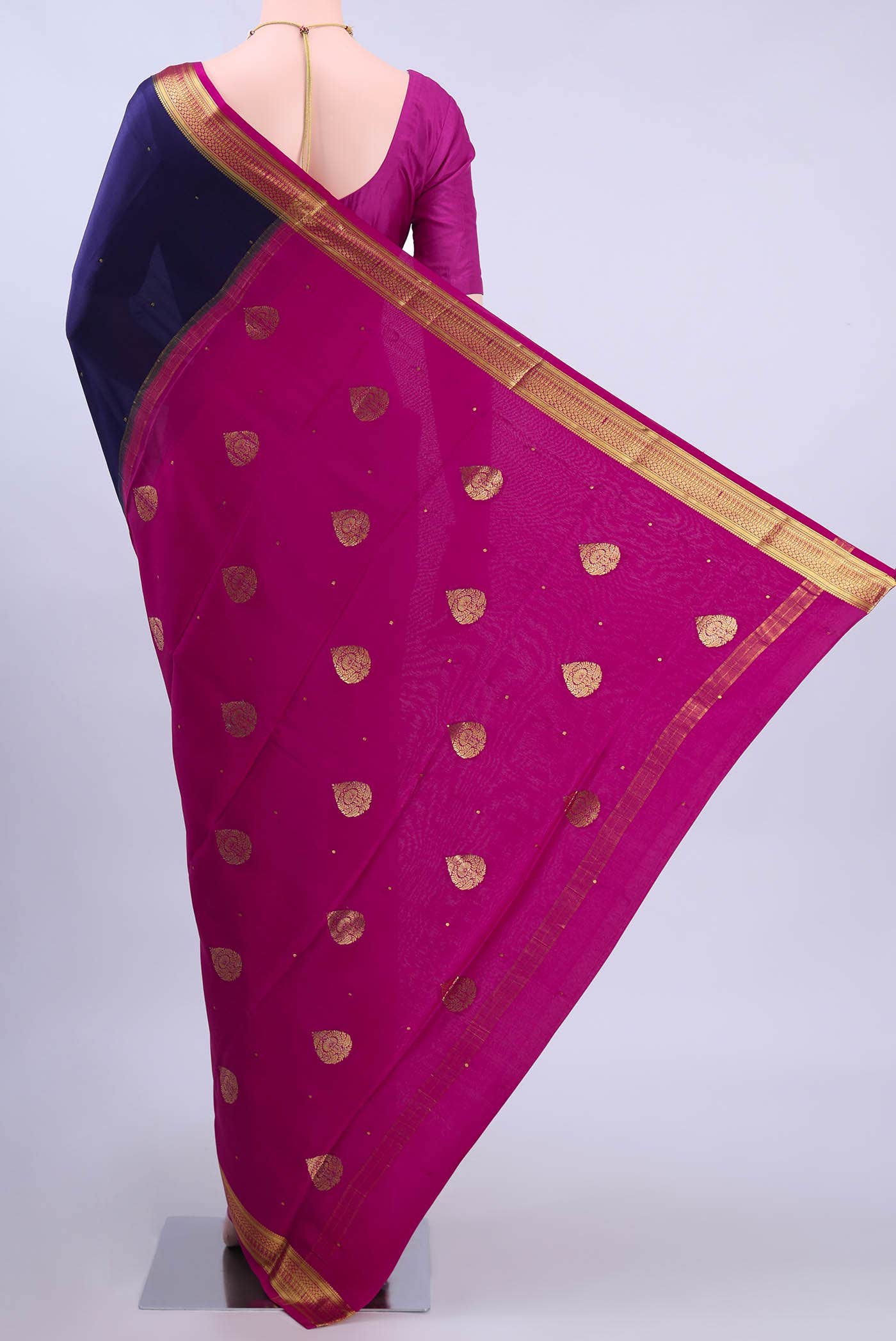 Navy Blue Mysore Crepe Saree