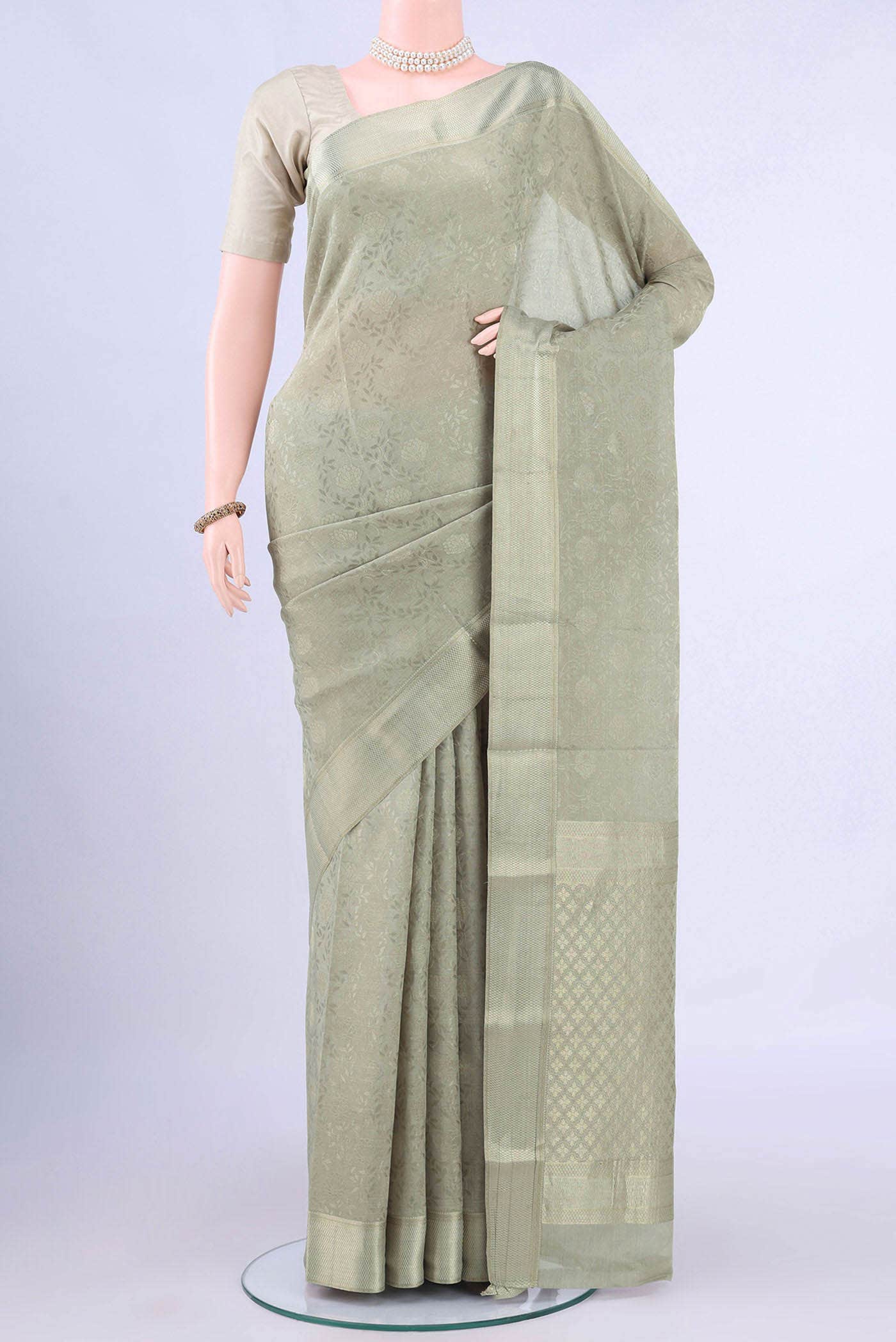 Beige Mysore Crepe Saree
