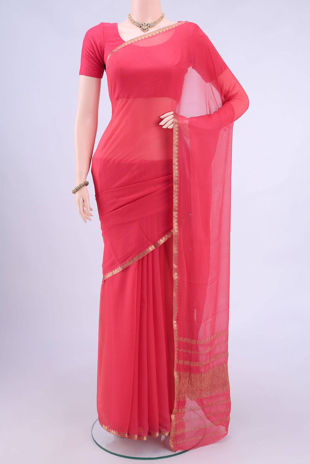 Pink Chiffon Saree