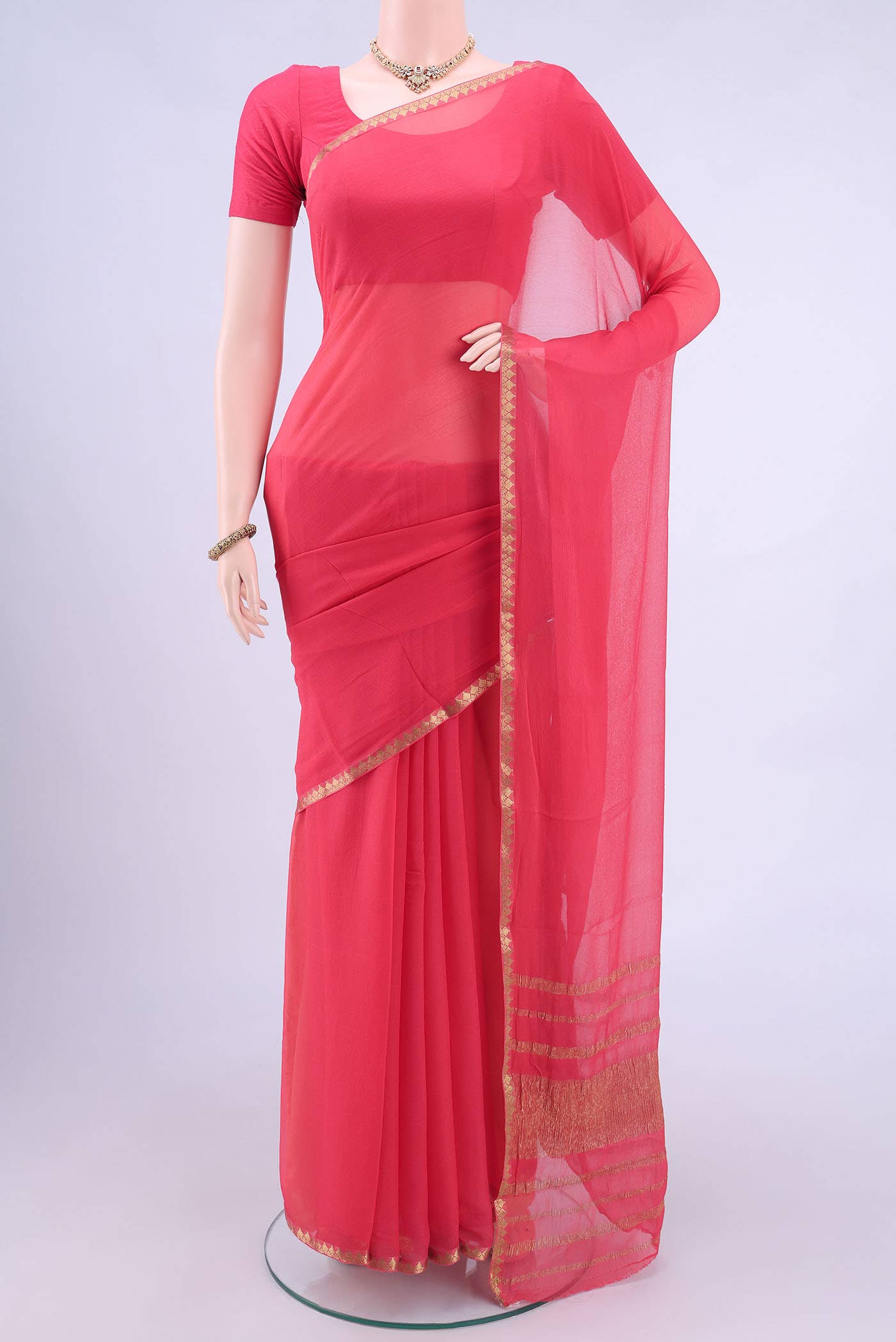 Pink Chiffon Saree
