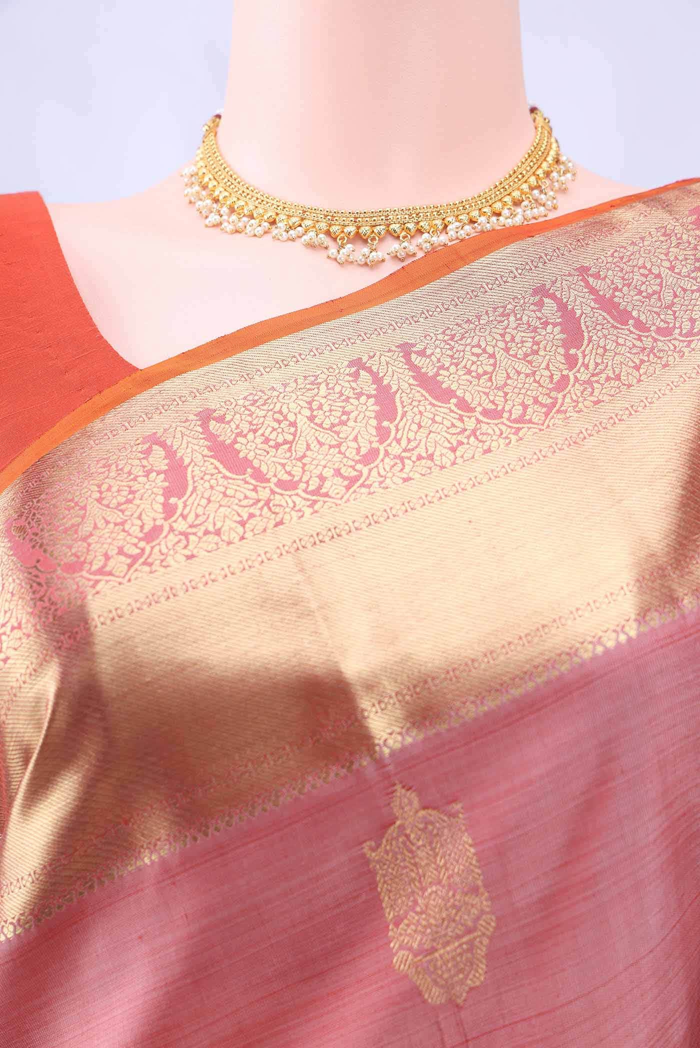 Golden Peach Kanchipuram Saree