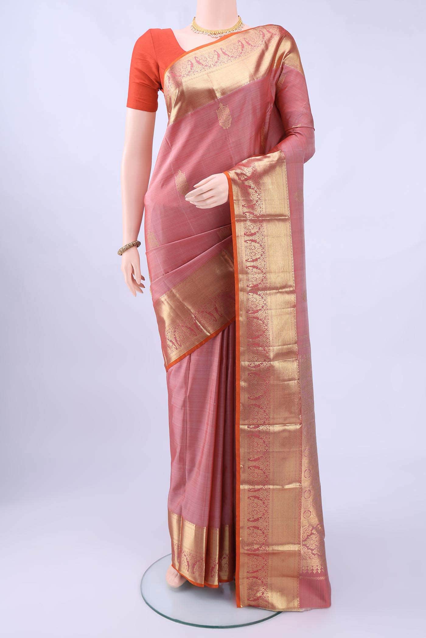 Golden Peach Kanchipuram Saree