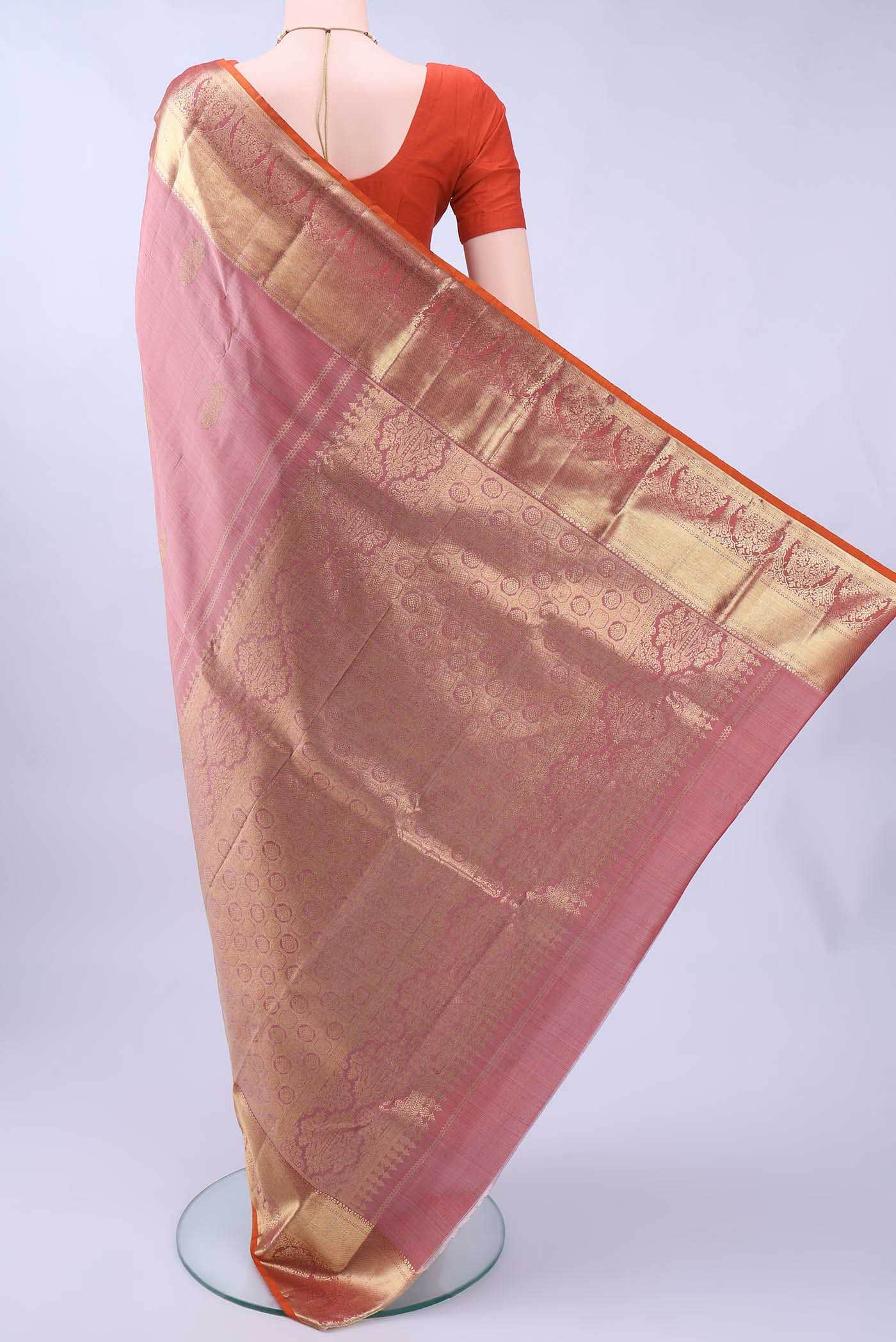 Golden Peach Kanchipuram Saree