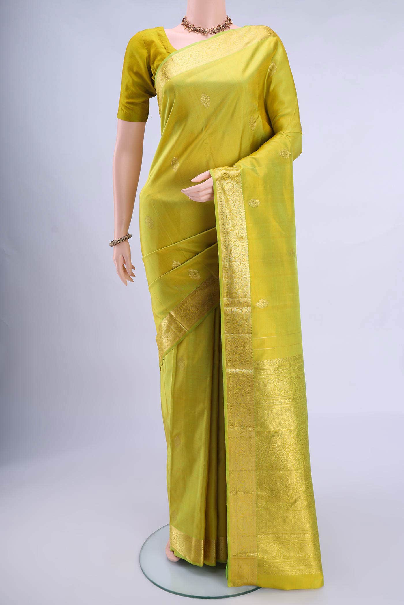 Acid Green Kanchipuram Saree