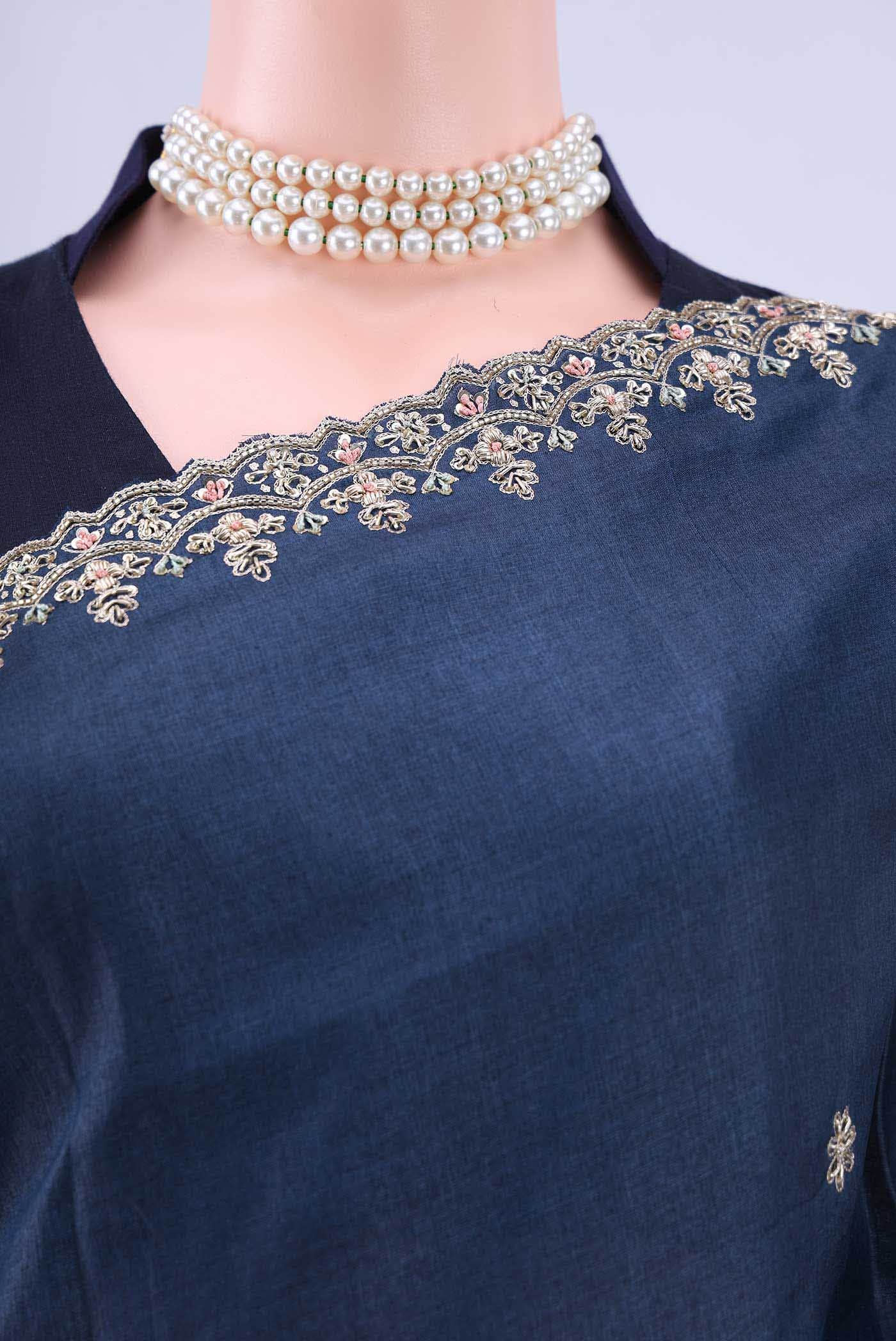 Navy Blue Tussar Saree