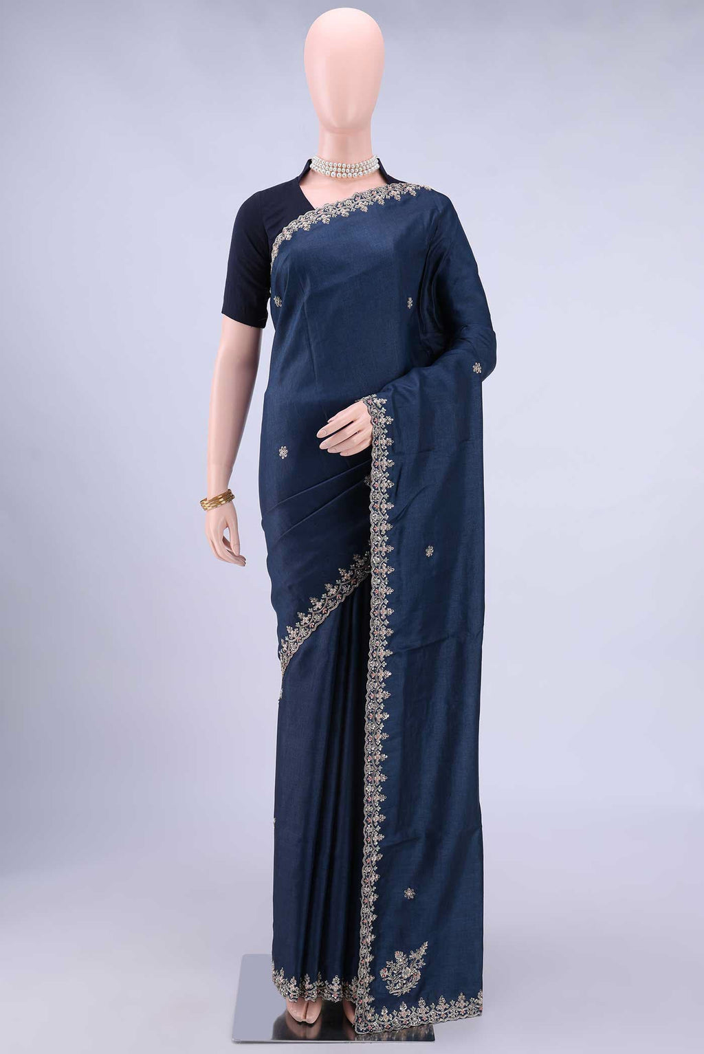 Navy Blue Tussar Saree