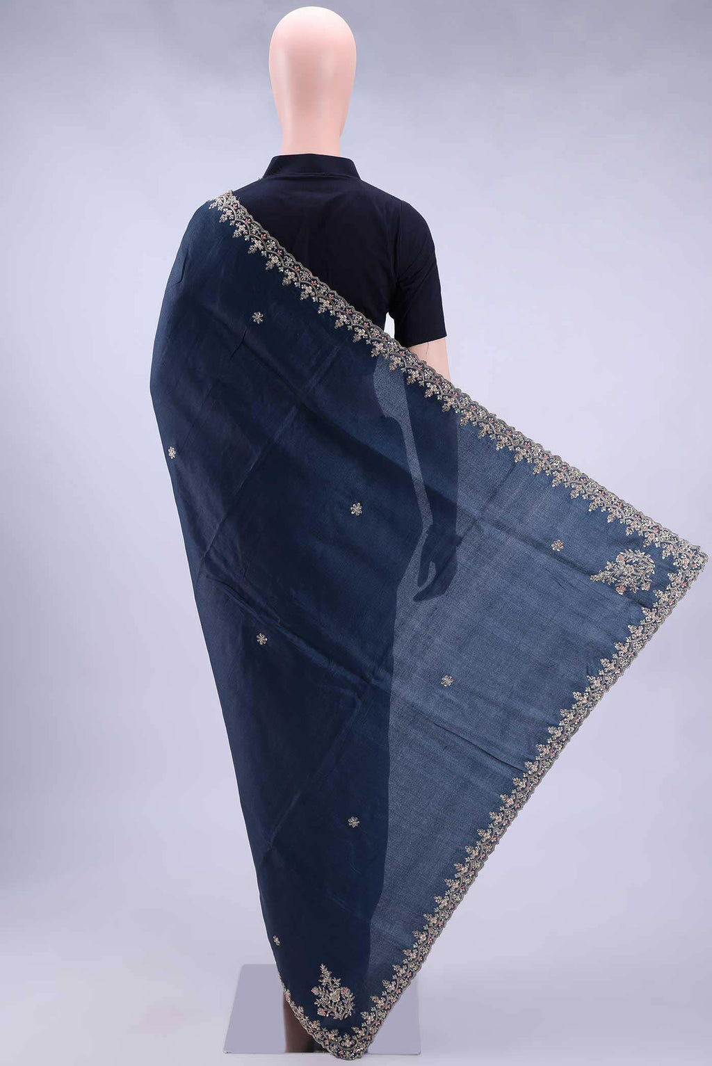 Navy Blue Tussar Saree