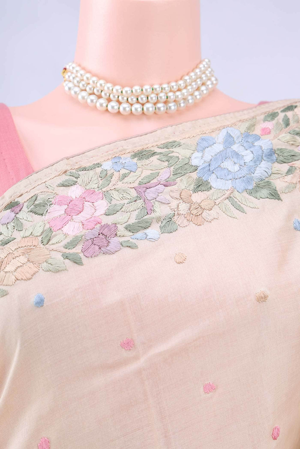 Cream Kantha Silk Saree