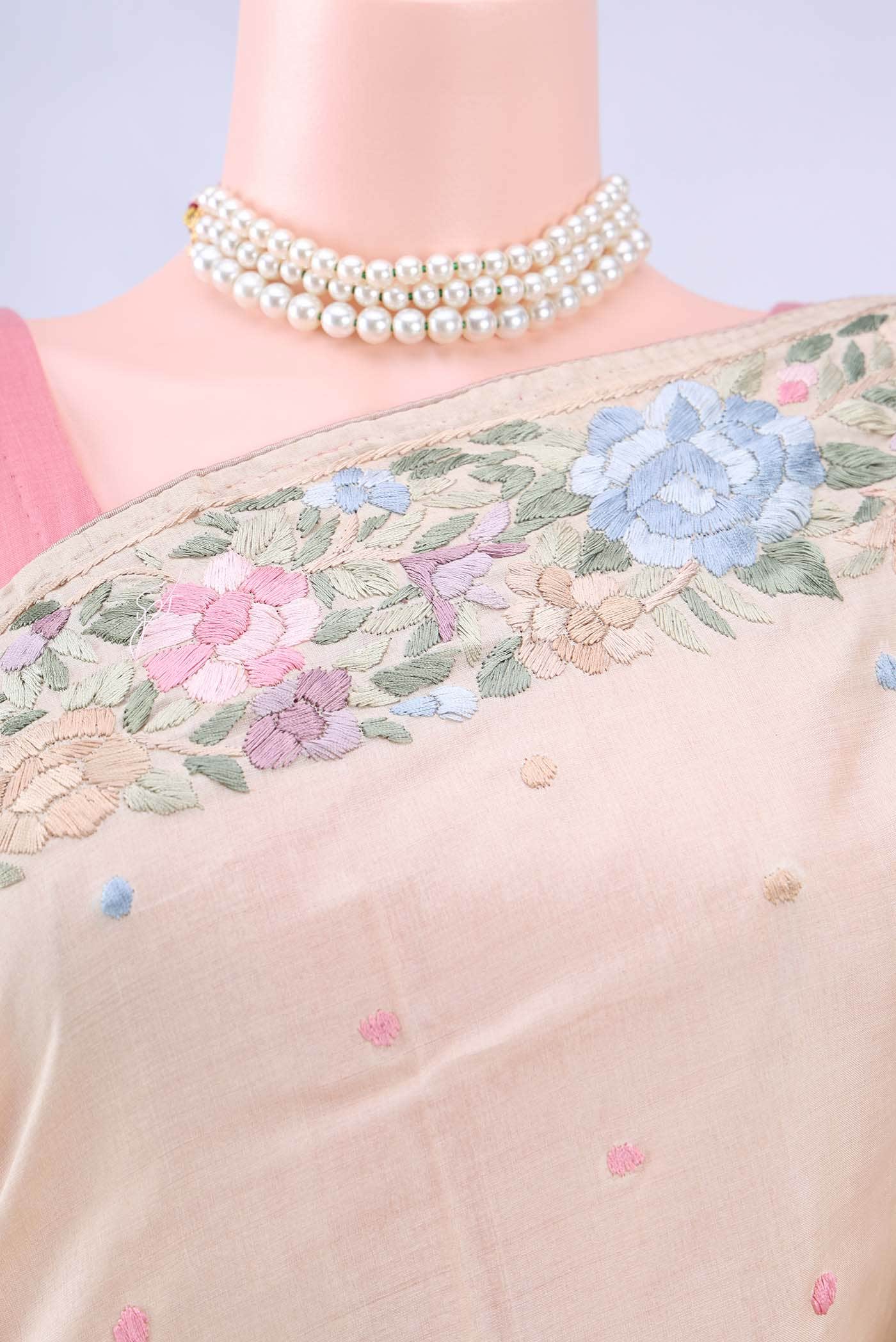 Cream Kantha Silk Saree