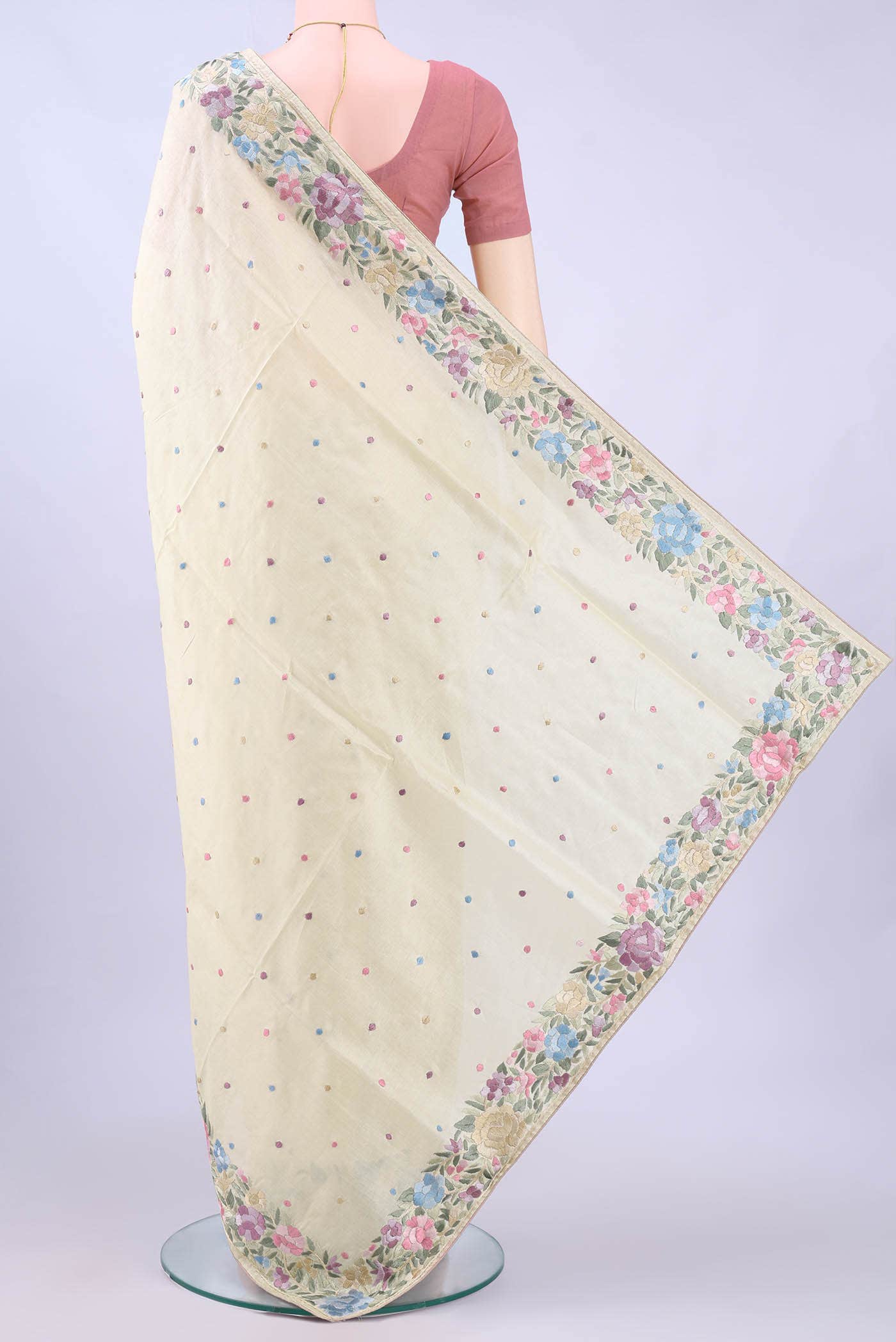 Cream Kantha Silk Saree