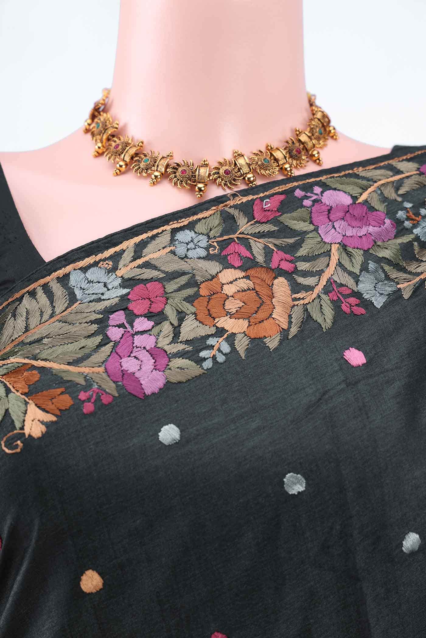 Black Parsi Embroidery Saree