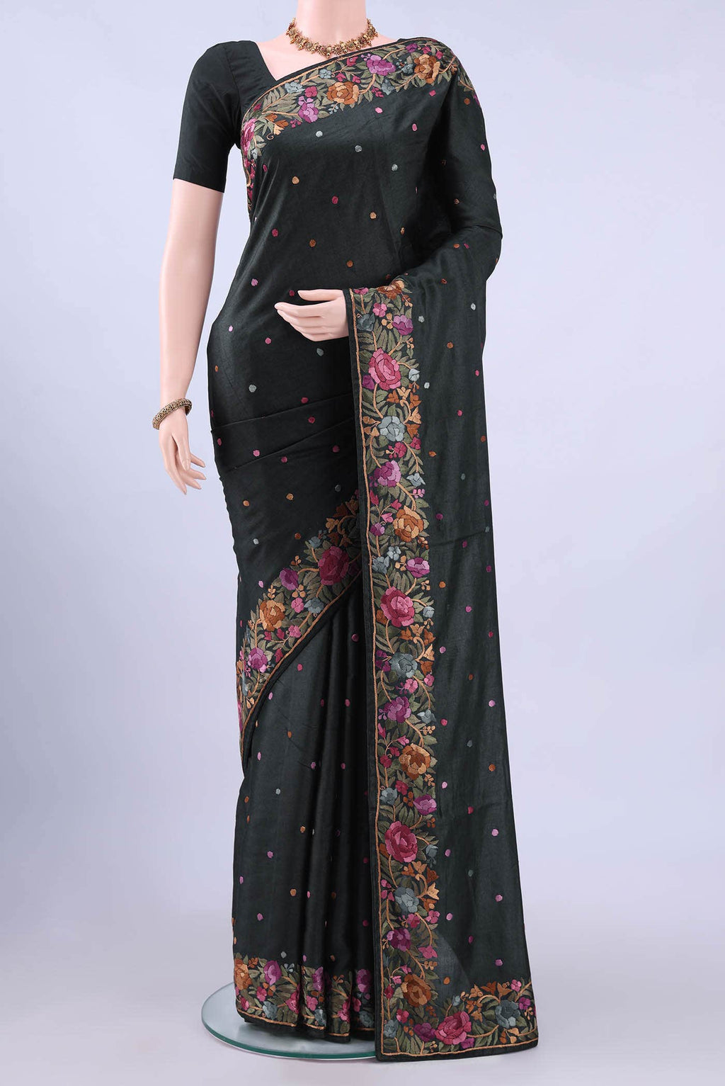 Black Parsi Embroidery Saree