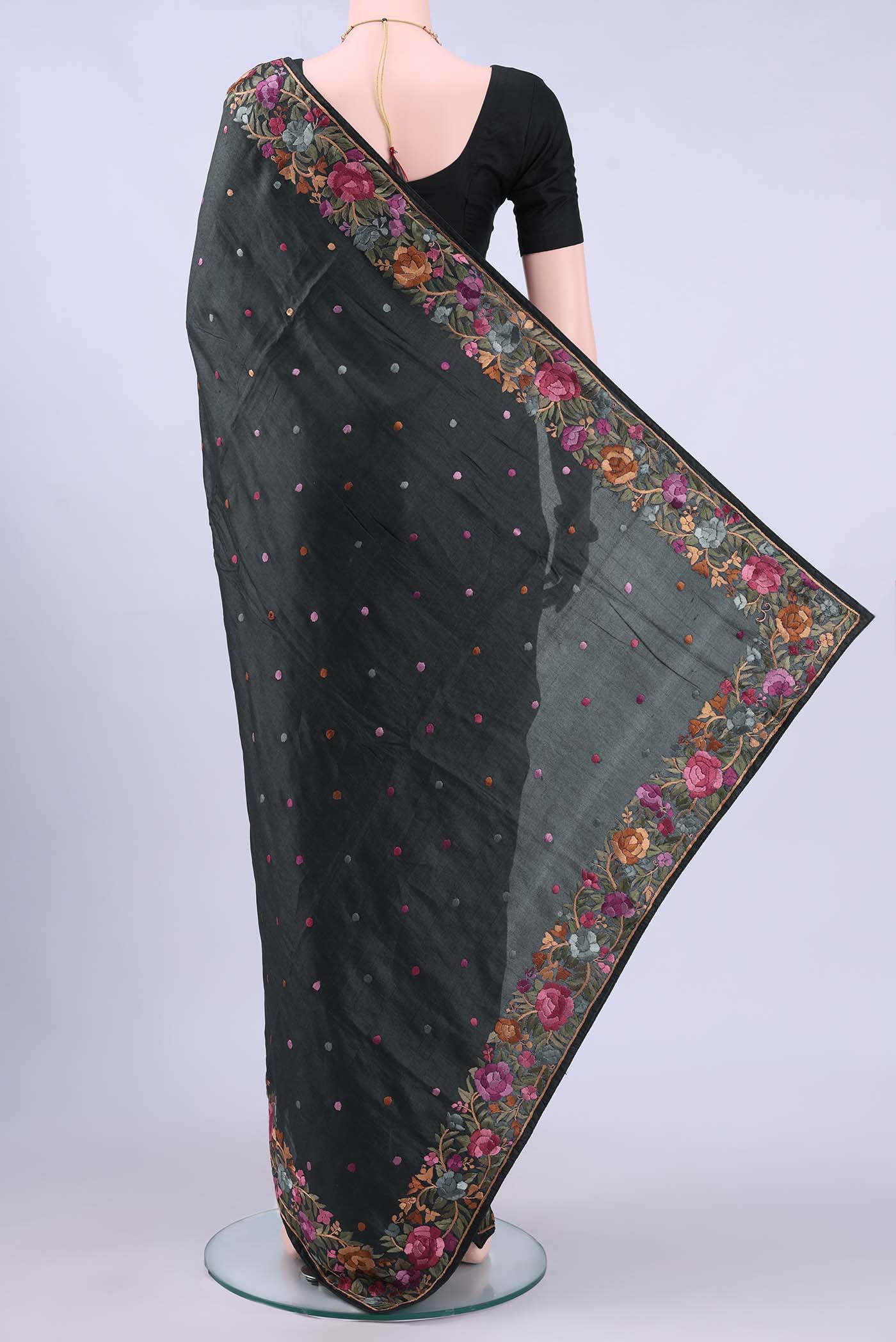 Black Parsi Embroidery Saree