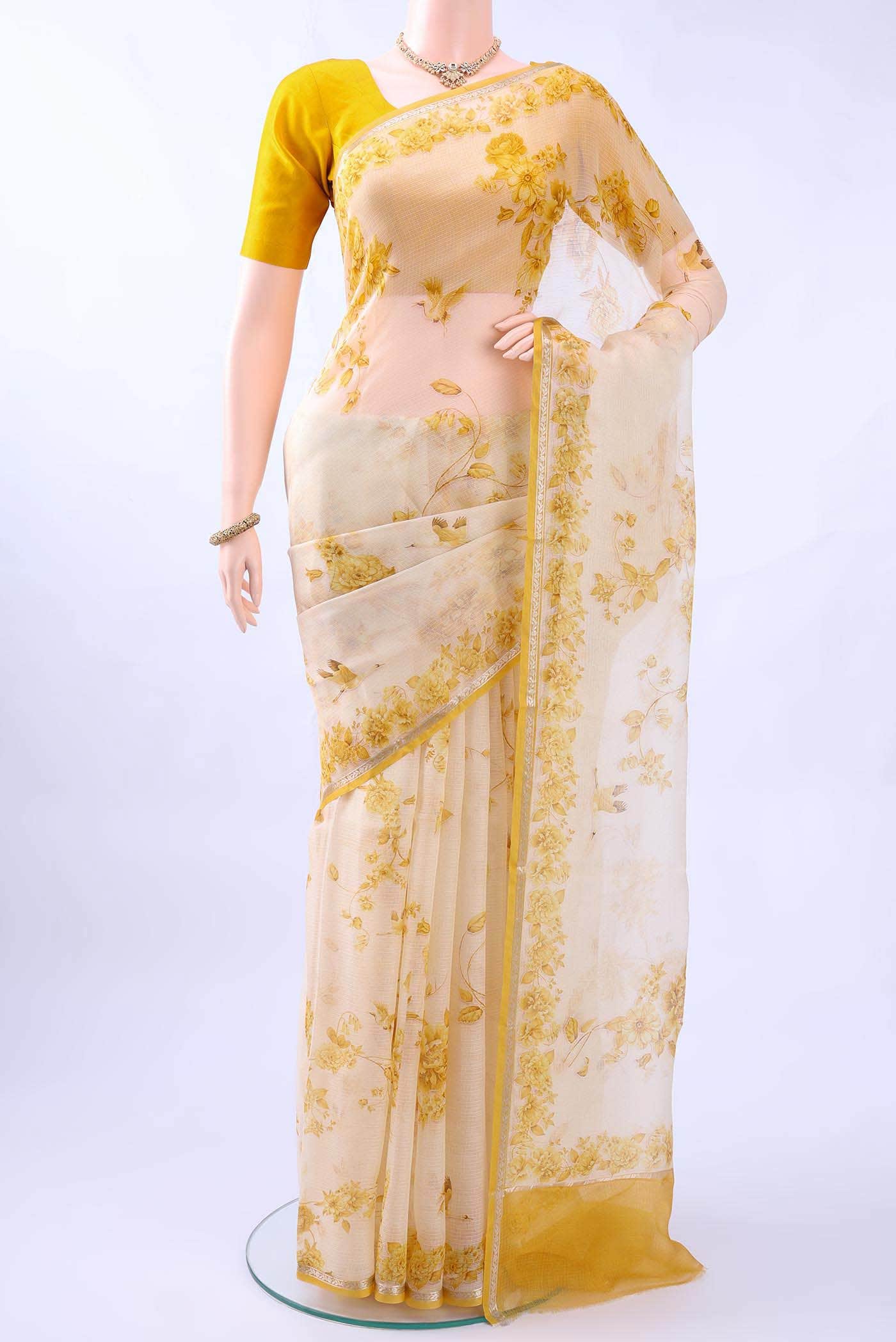 Off White Kota Silk Saree