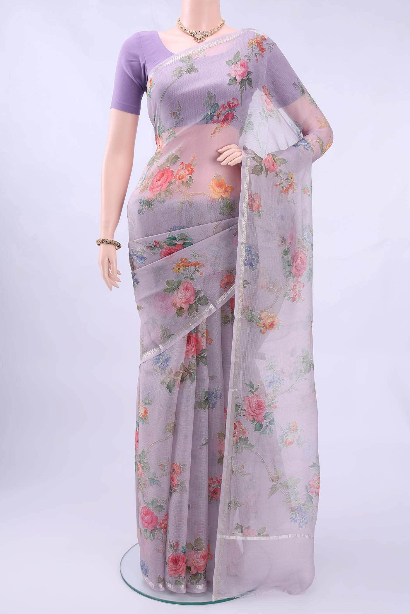 Lavender Kota Silk Saree