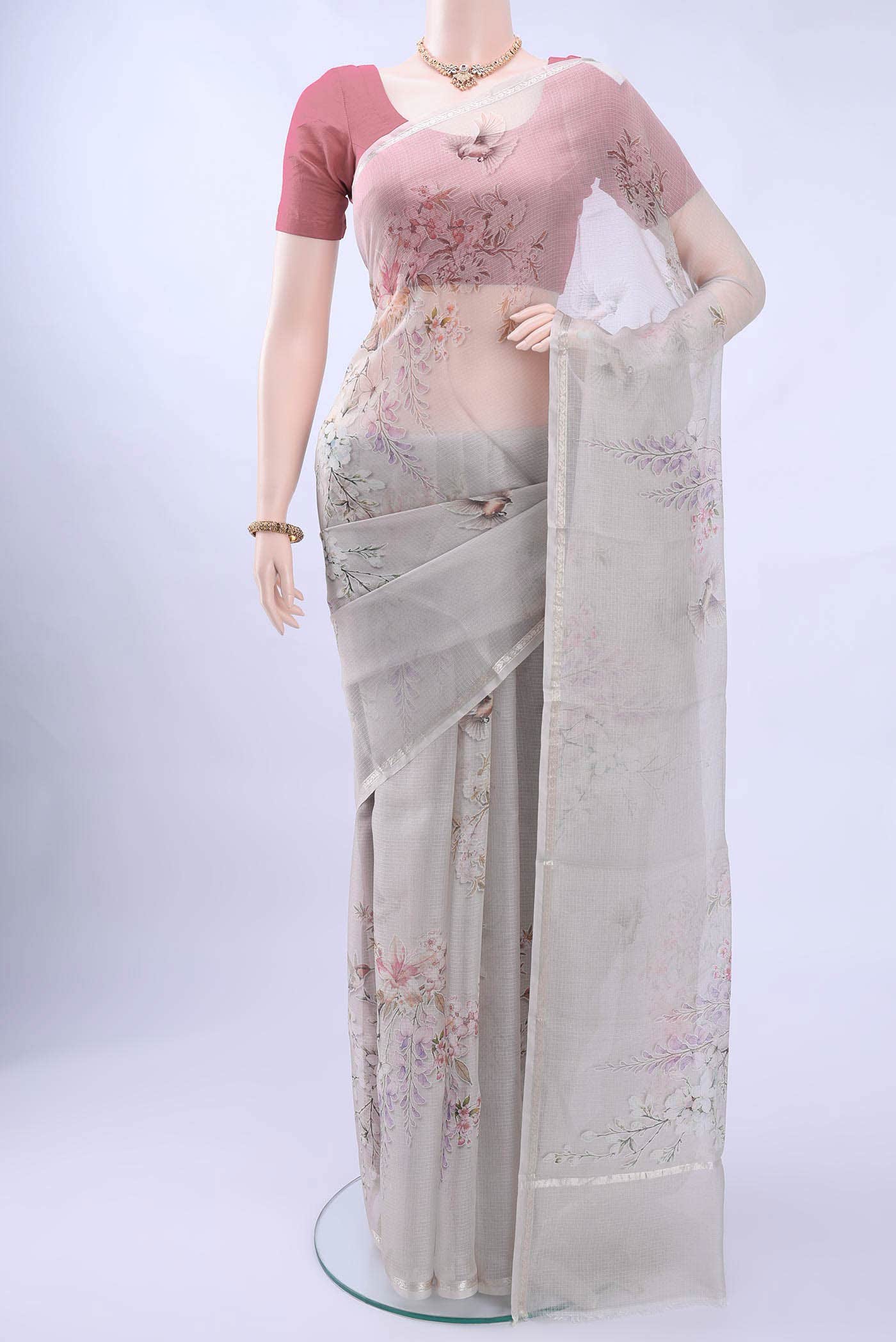 Grey Kota Silk Saree