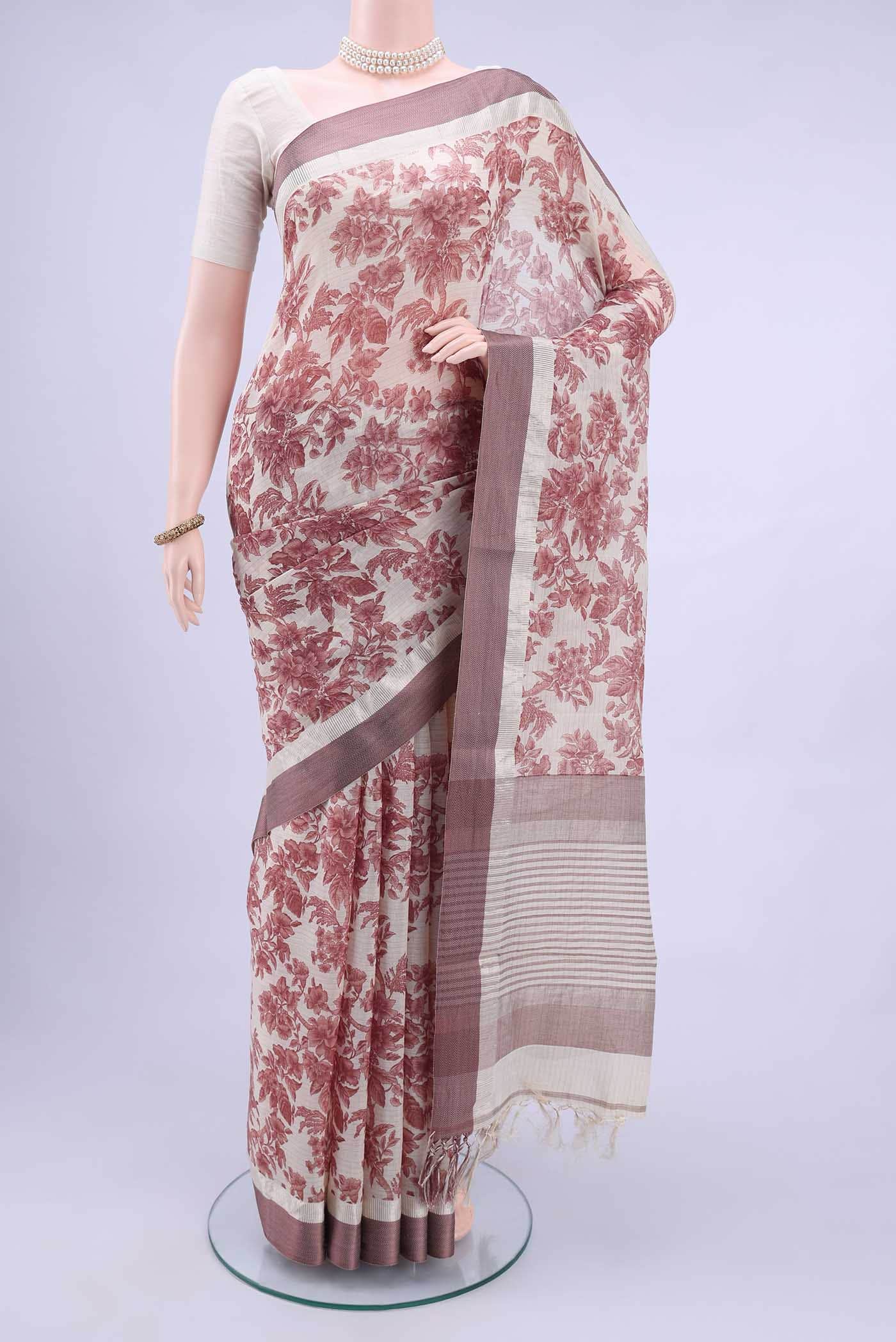 Off White Blended Tussar Saree