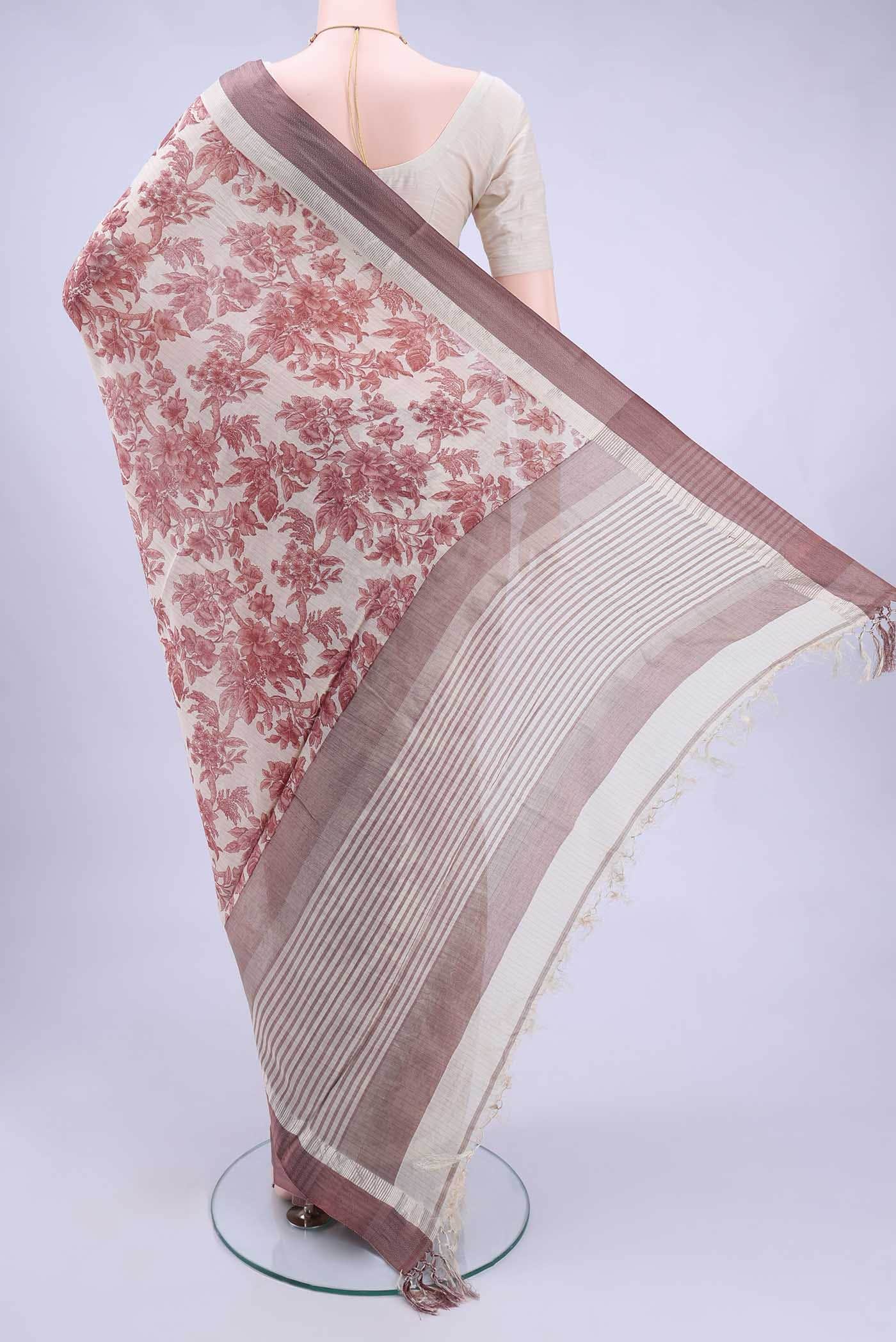 Off White Blended Tussar Saree