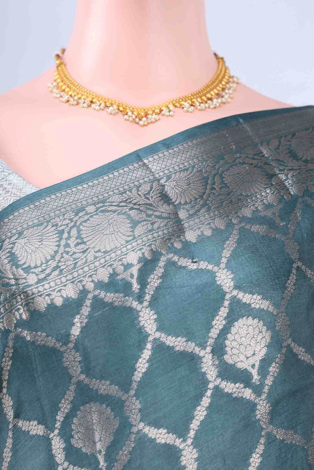 Light Blue Banarasi Tussar Silk Saree