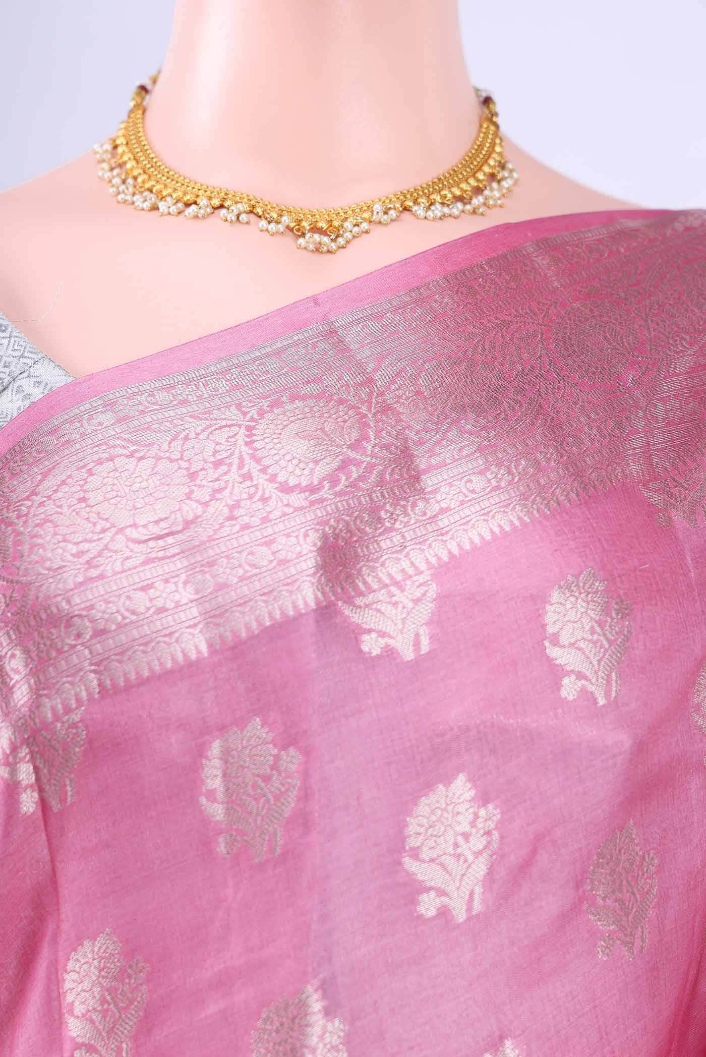 Rose pink Banarasi Tussar Silk Saree