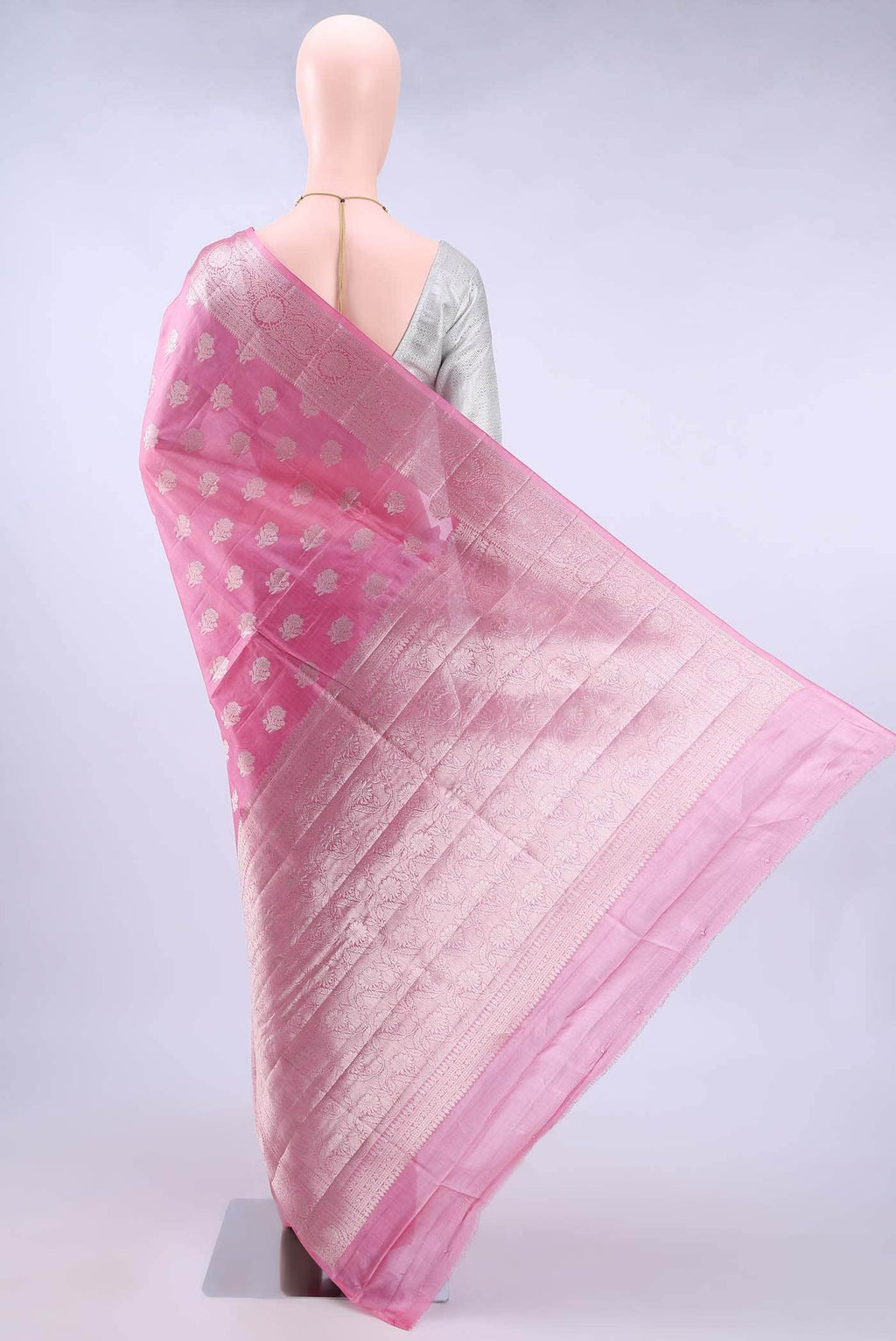 Rose pink Banarasi Tussar Silk Saree