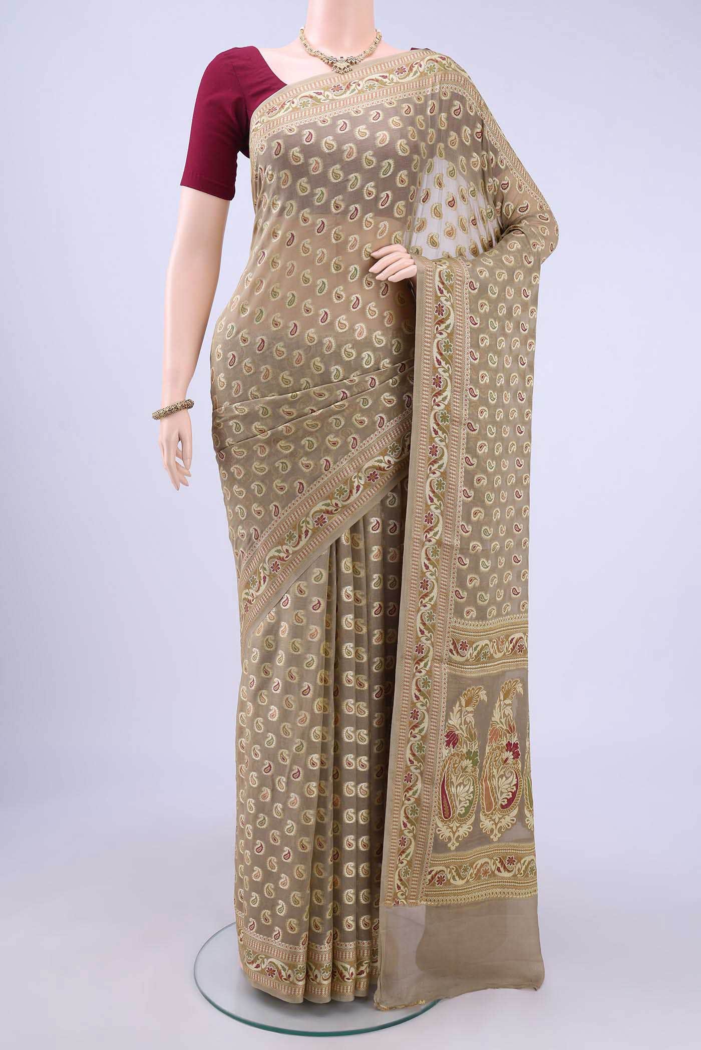 Beige Banarasi Georgette Saree