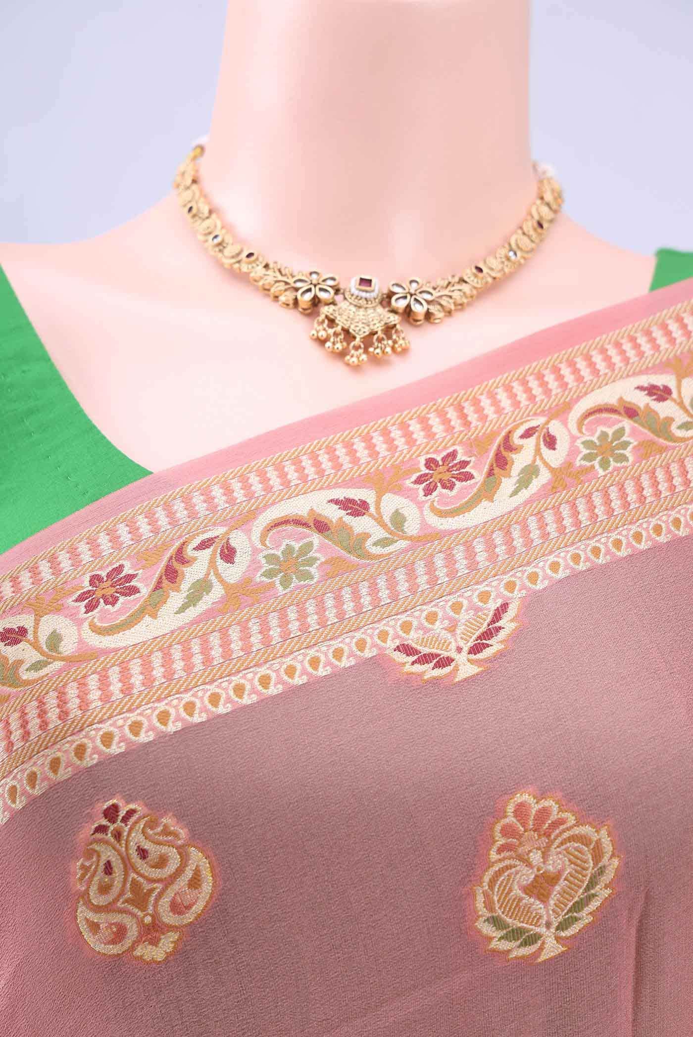 Peach Banarasi Georgette Saree