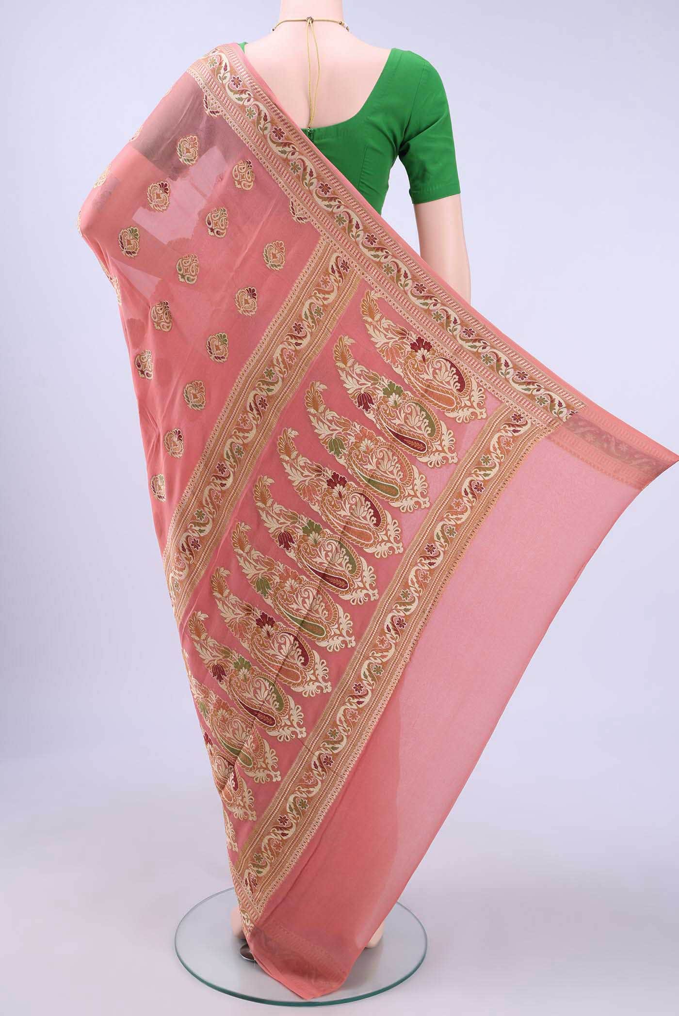 Peach Banarasi Georgette Saree