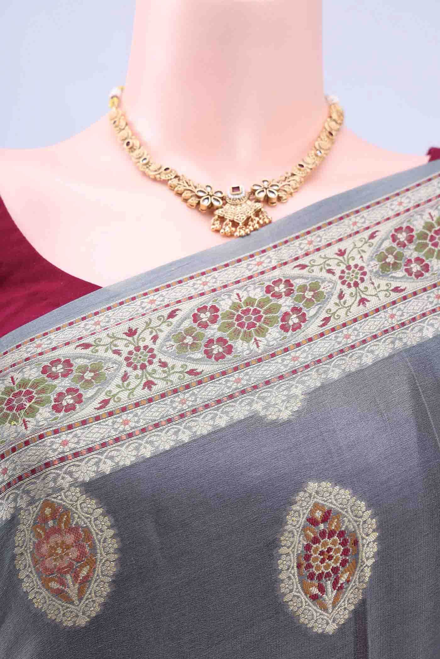 Davys Grey Banarasi Georgette Saree
