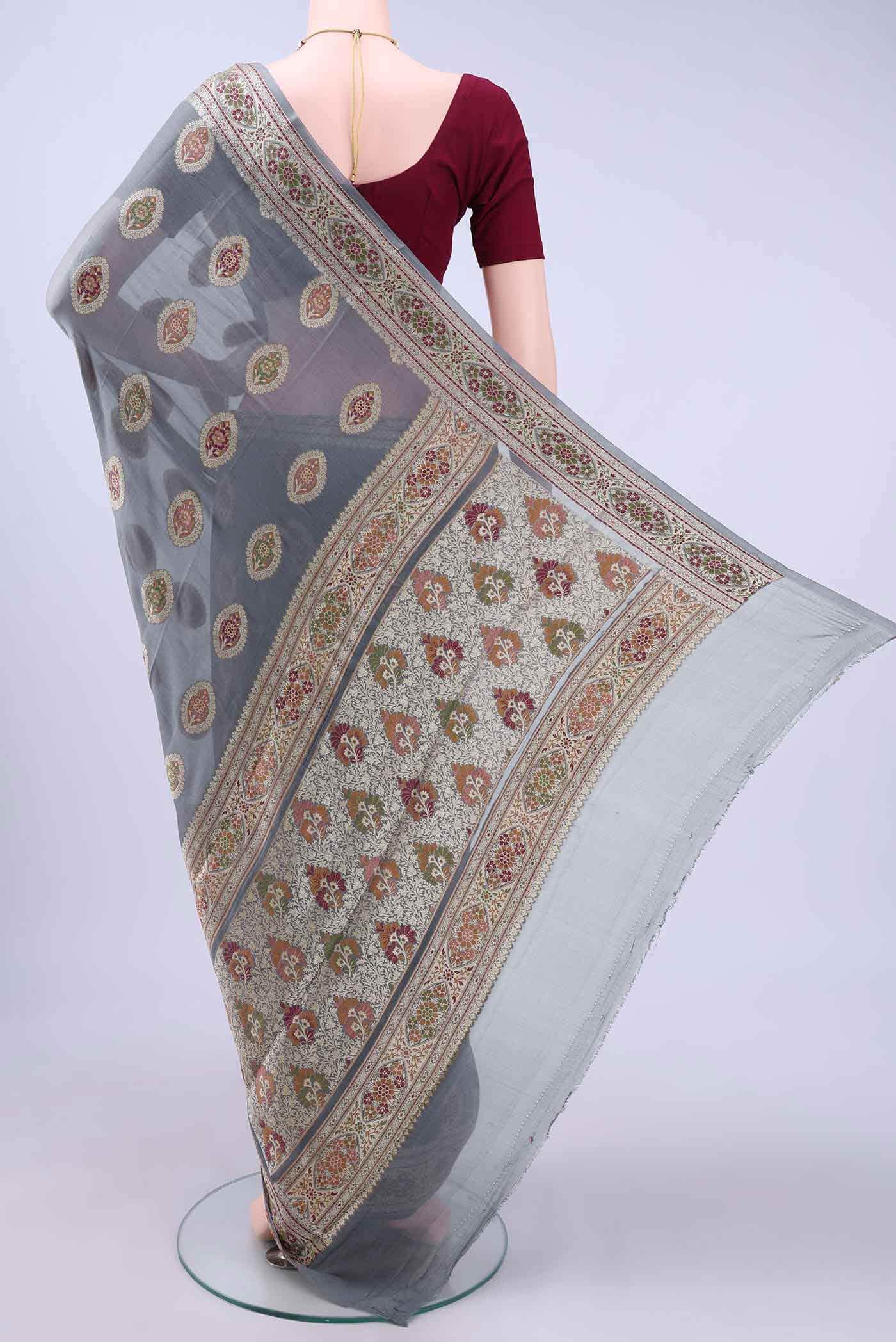 Davys Grey Banarasi Georgette Saree