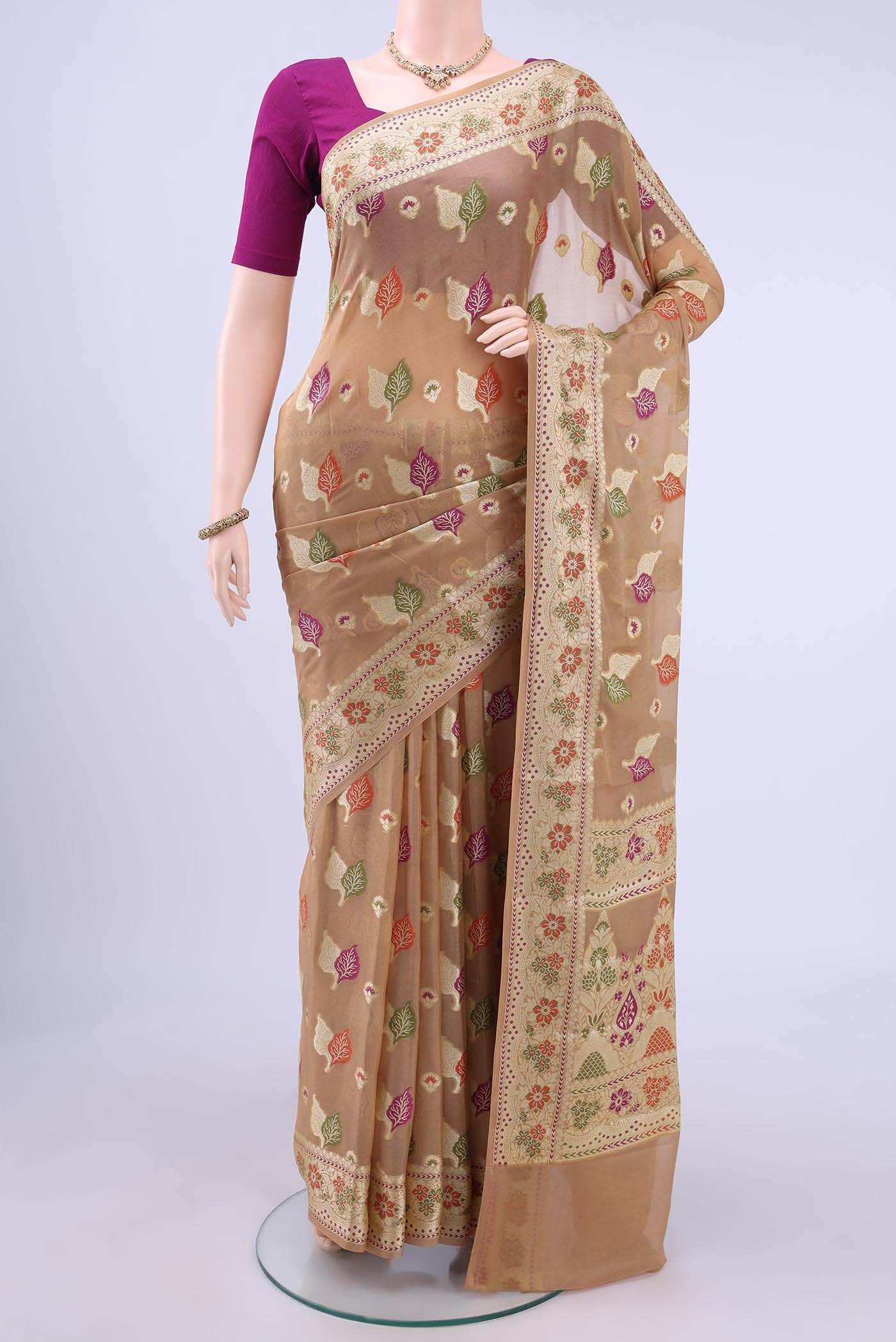 Beige Banarasi Georgette Saree