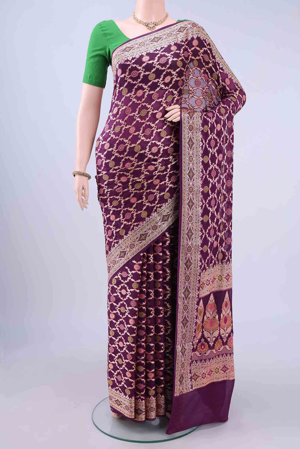 Burgundy Banarasi Georgette Saree