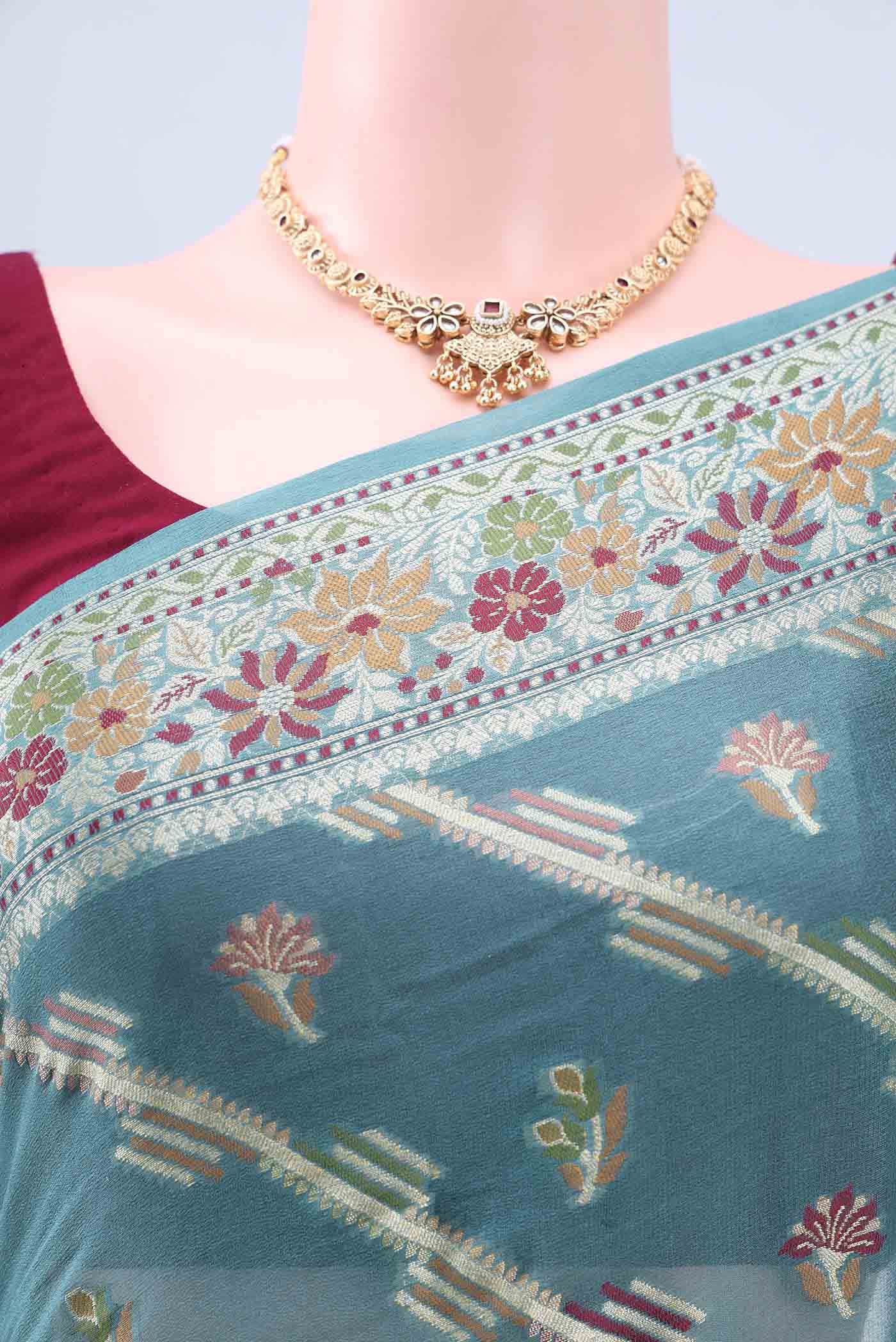 Maya Blue Blended Banarasi Georgette Saree