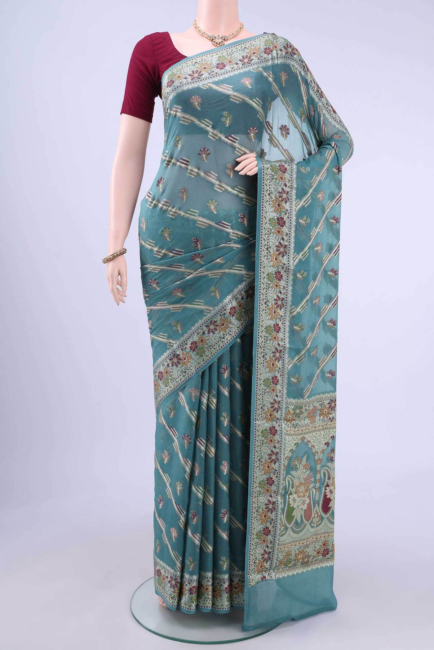 Maya Blue Blended Banarasi Georgette Saree