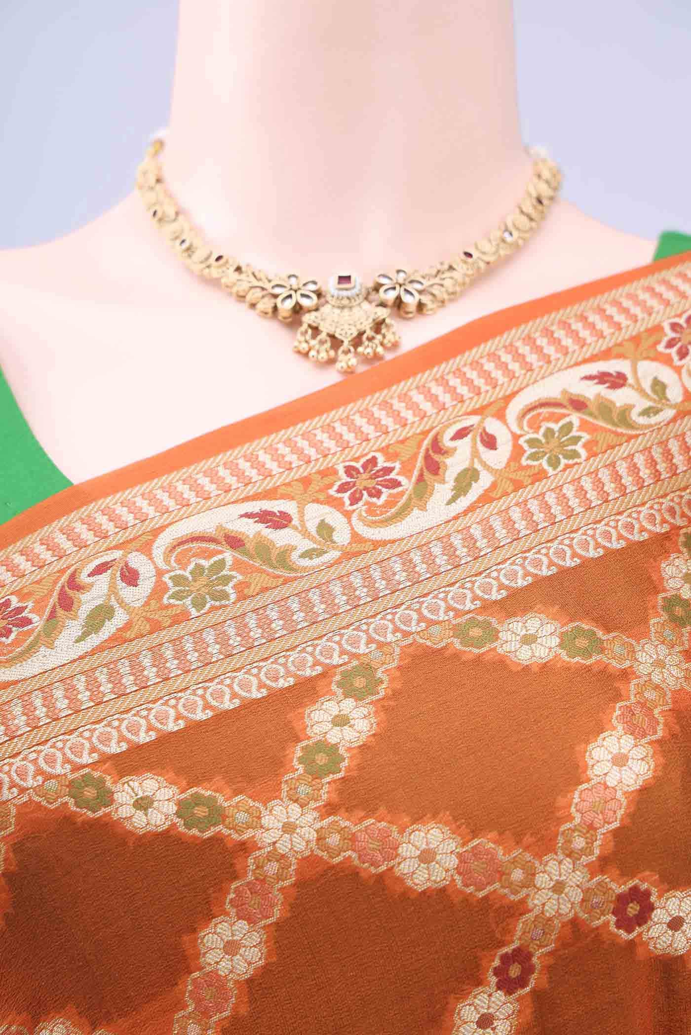 Brick Orange Banarasi Georgette Saree