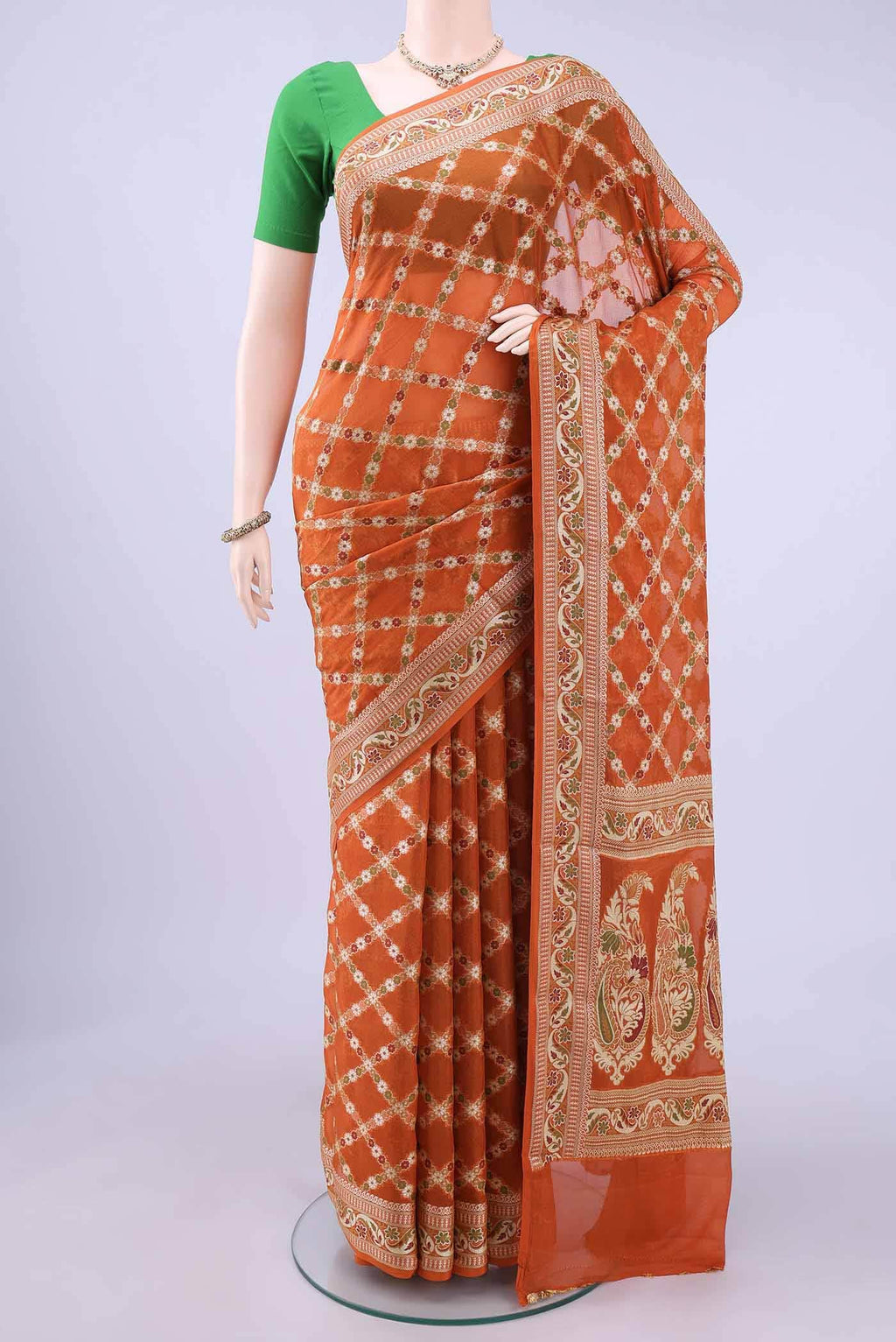Brick Orange Banarasi Georgette Saree