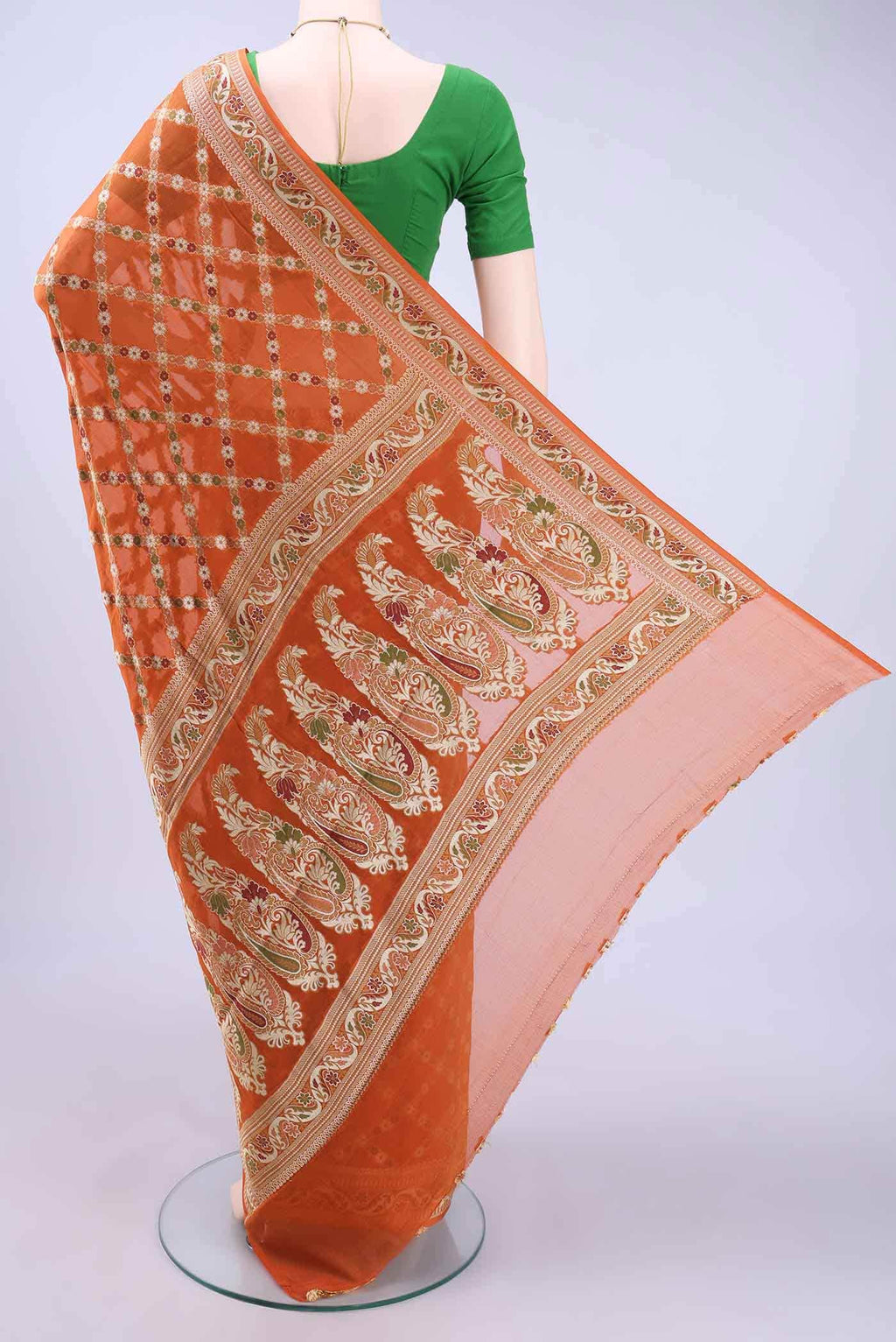 Brick Orange Banarasi Georgette Saree
