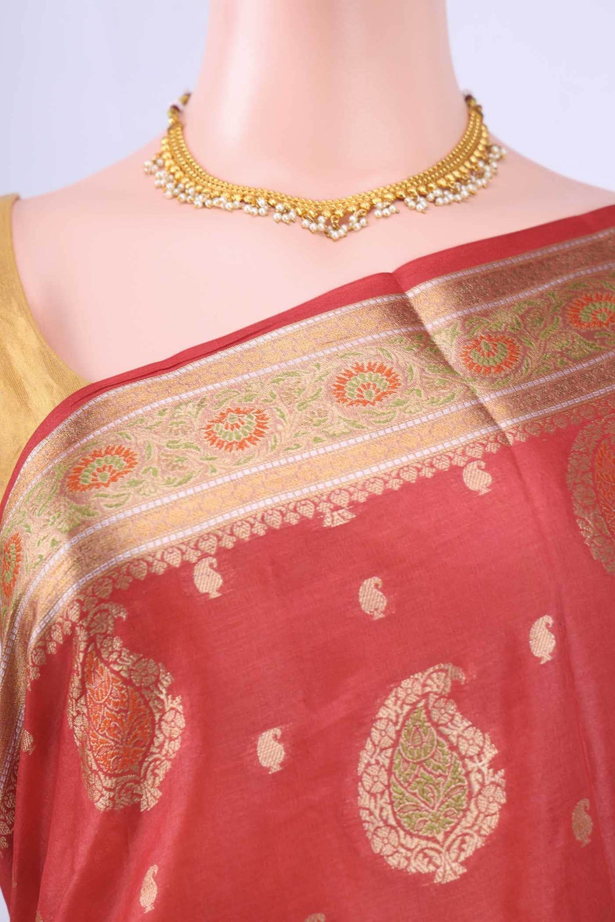 Red Banarasi Tussar Silk Saree