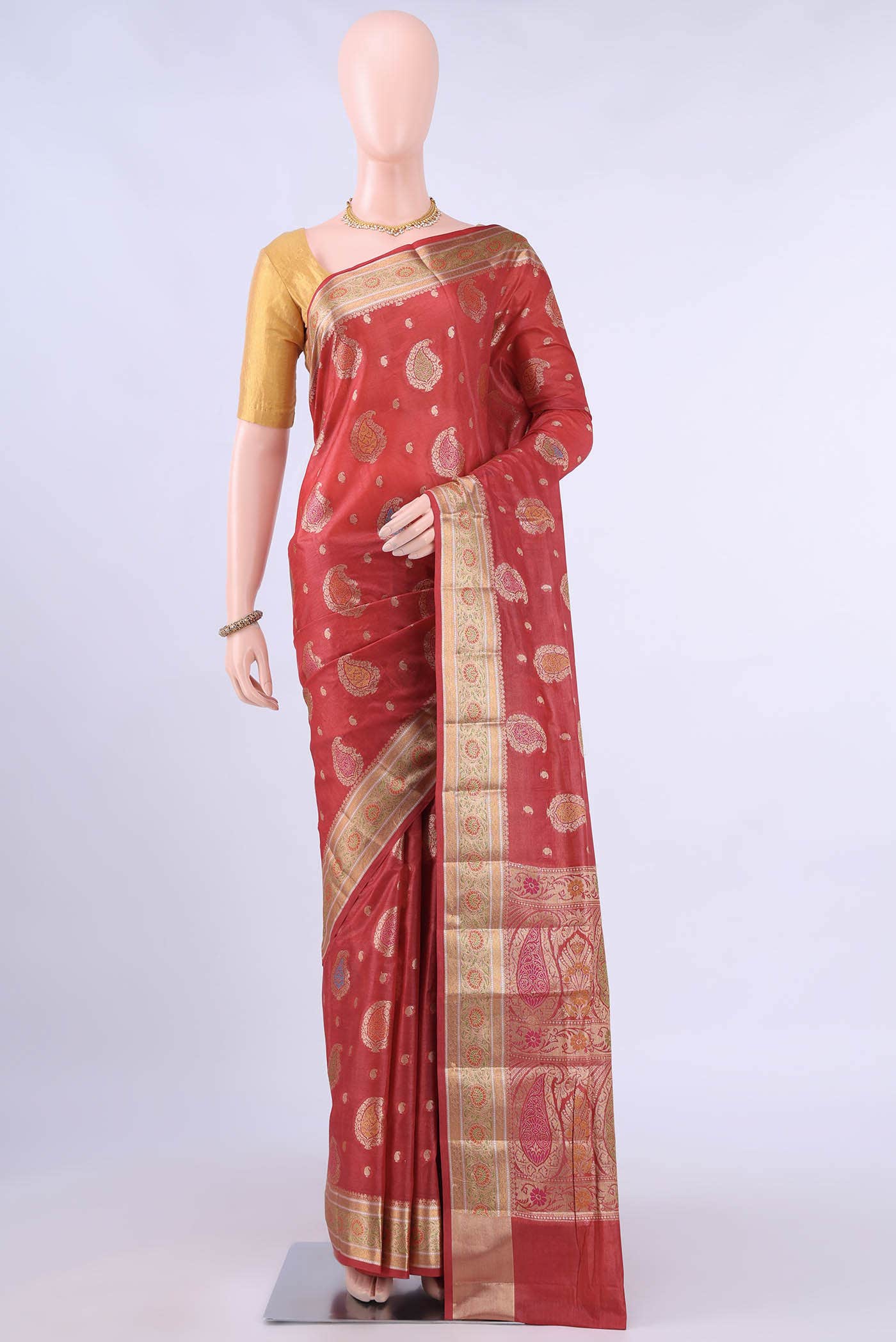 Red Banarasi Tussar Silk Saree