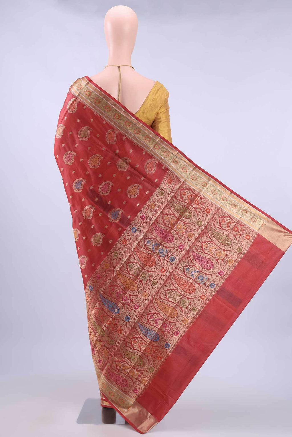 Red Banarasi Tussar Silk Saree