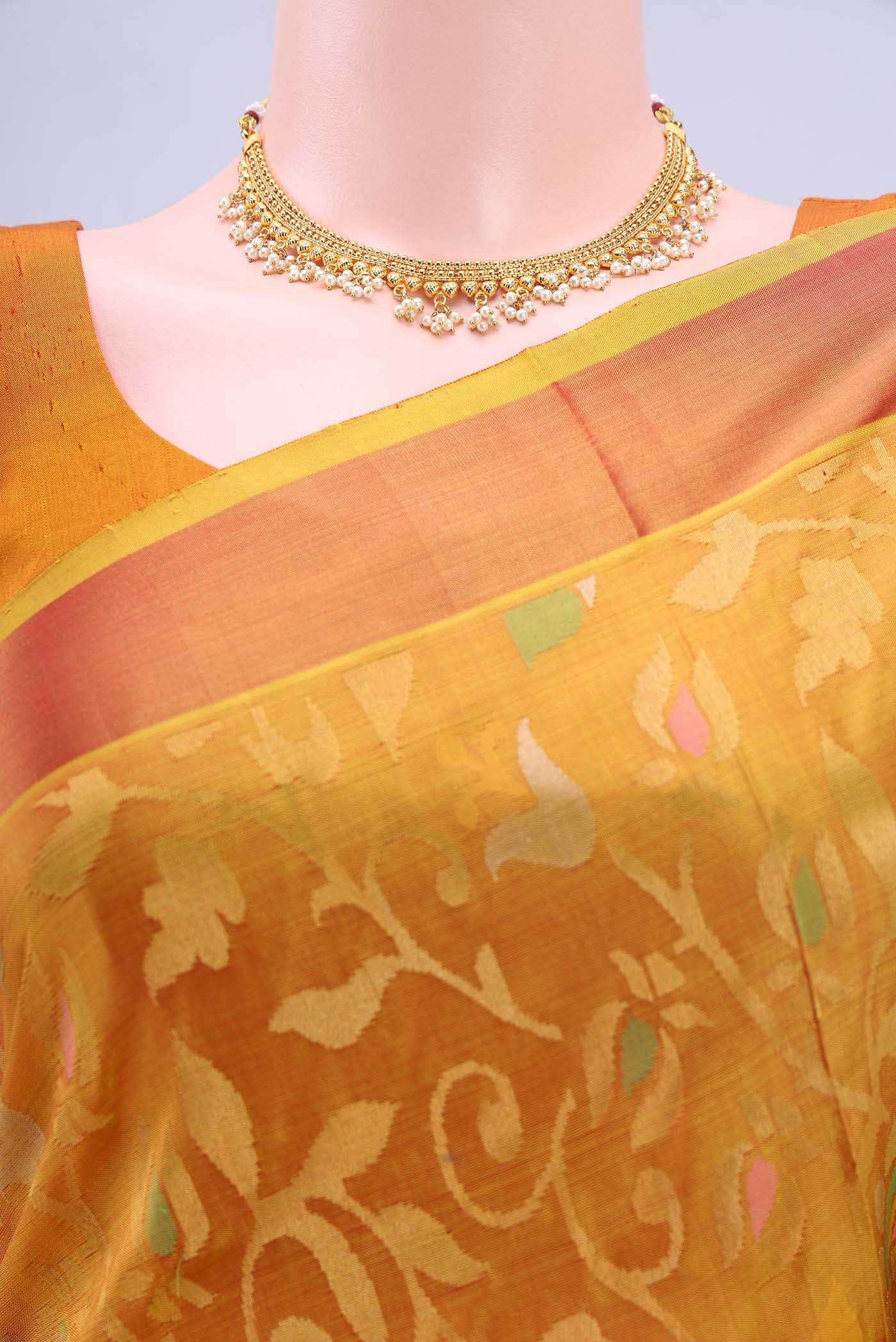 Pure Silk Pure Zari Mustard Dual Tone Uppada Saree