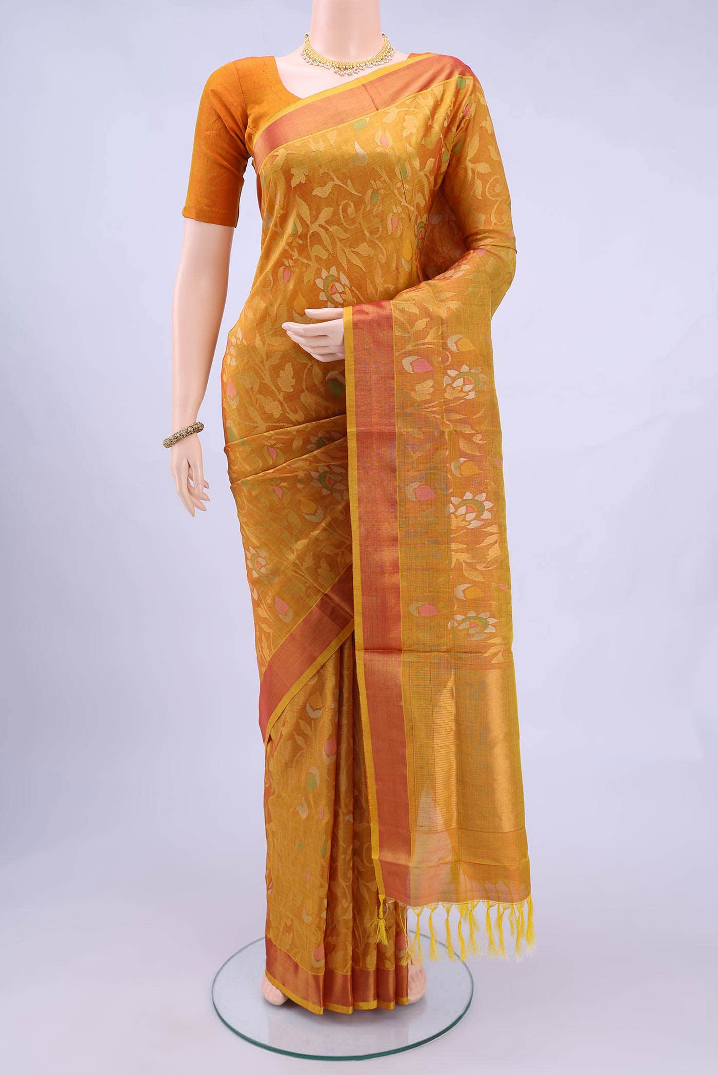 Pure Silk Pure Zari Mustard Dual Tone Uppada Saree