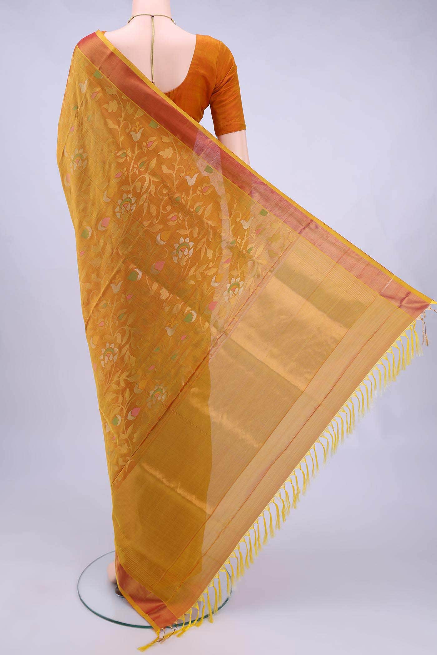 Pure Silk Pure Zari Mustard Dual Tone Uppada Saree