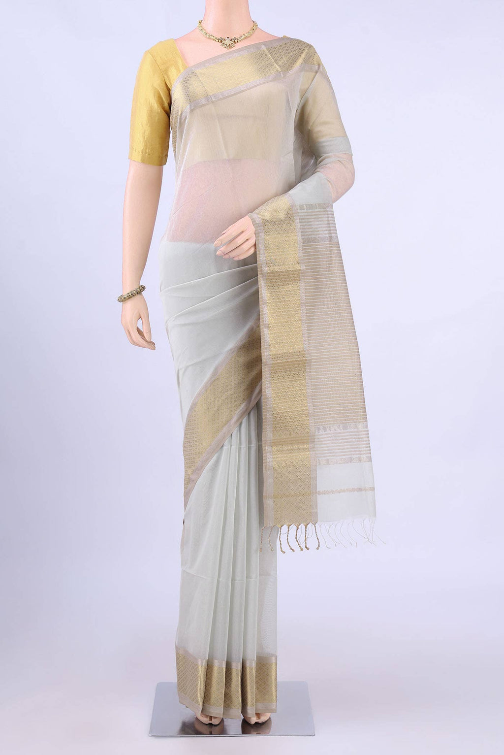 Grey Maheshwari Silk Cotton Saree