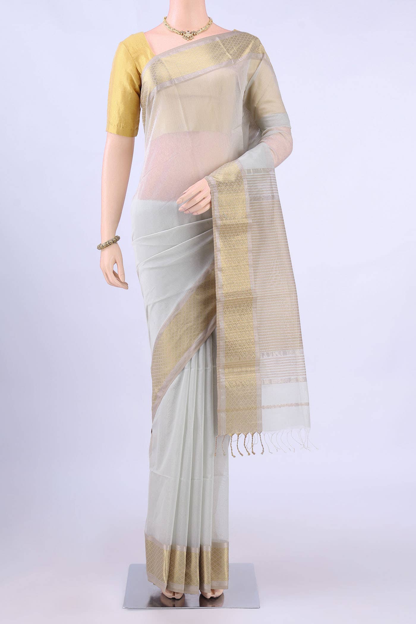 Grey Maheshwari Silk Cotton Saree