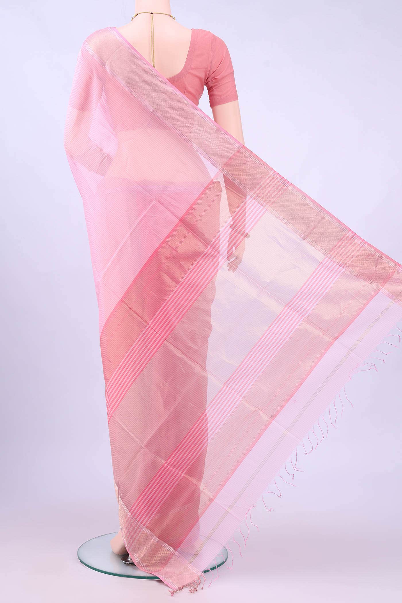 Rose pink Maheshwari Silk Cotton Saree