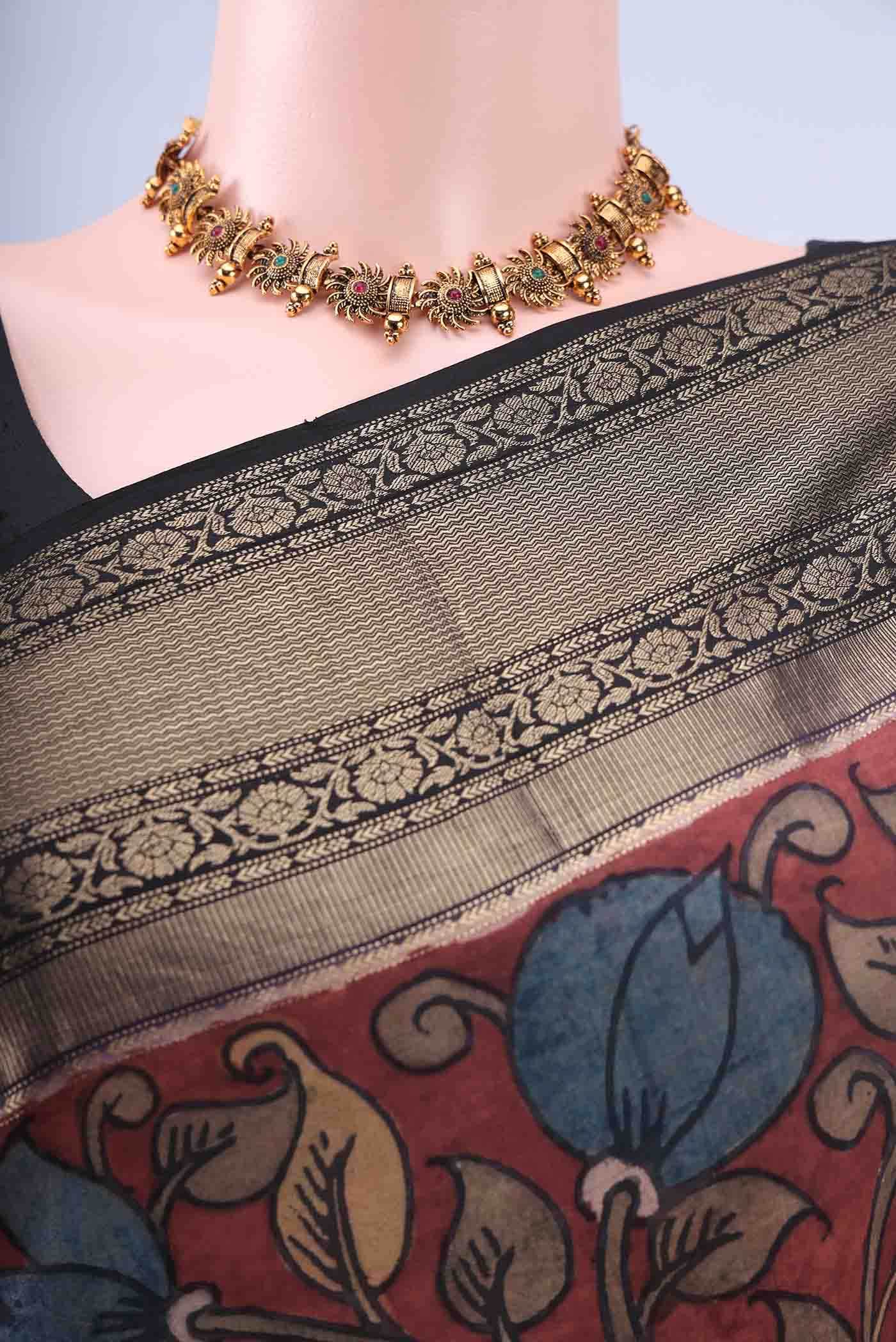 Mustard kalamkari Saree